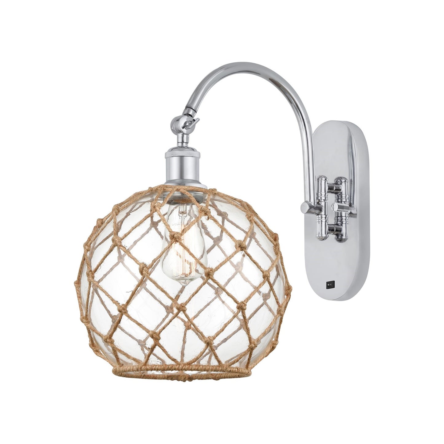 Innovations Farmhouse Rope 10in 1-Light Wall Sconce | Industrial Polished Chrome and Clear Glass with Brown Rope | Hallway & | Model 918-1W-PC-G122-10RB