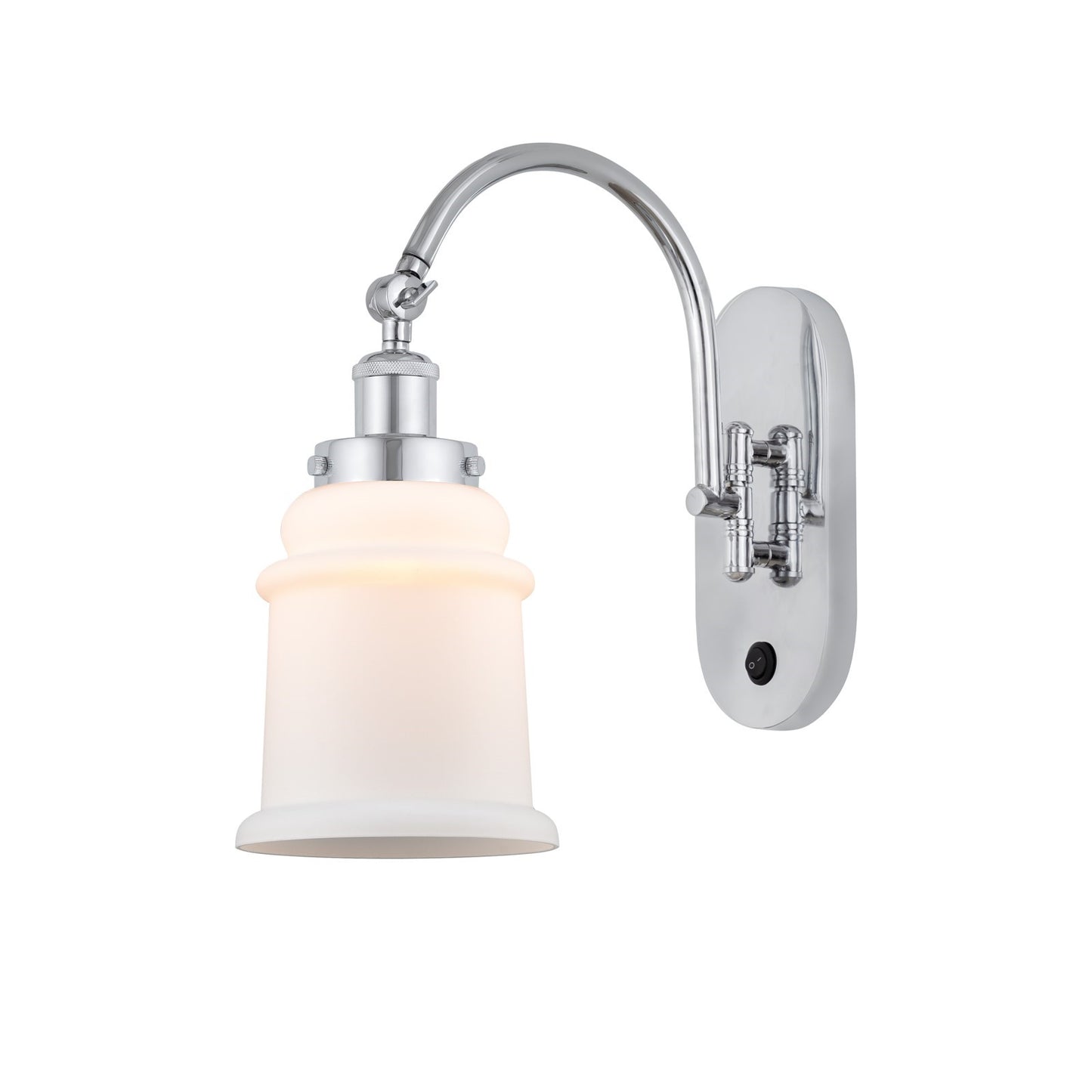 Innovations Canton 7in 1-Light Swing Arm Sconce | Industrial Polished Chrome and Matte White Frosted Glass | Bedroom & Living Room | Model 918-1W-PC-G181