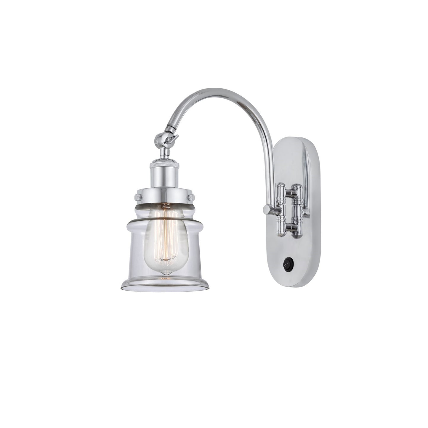 Innovations Canton 6.5in 1-Light Swing Arm Wall Sconce | Industrial Polished Chrome and Clear Small Glass | Bedroom & Living Room | Model 918-1W-PC-G182S