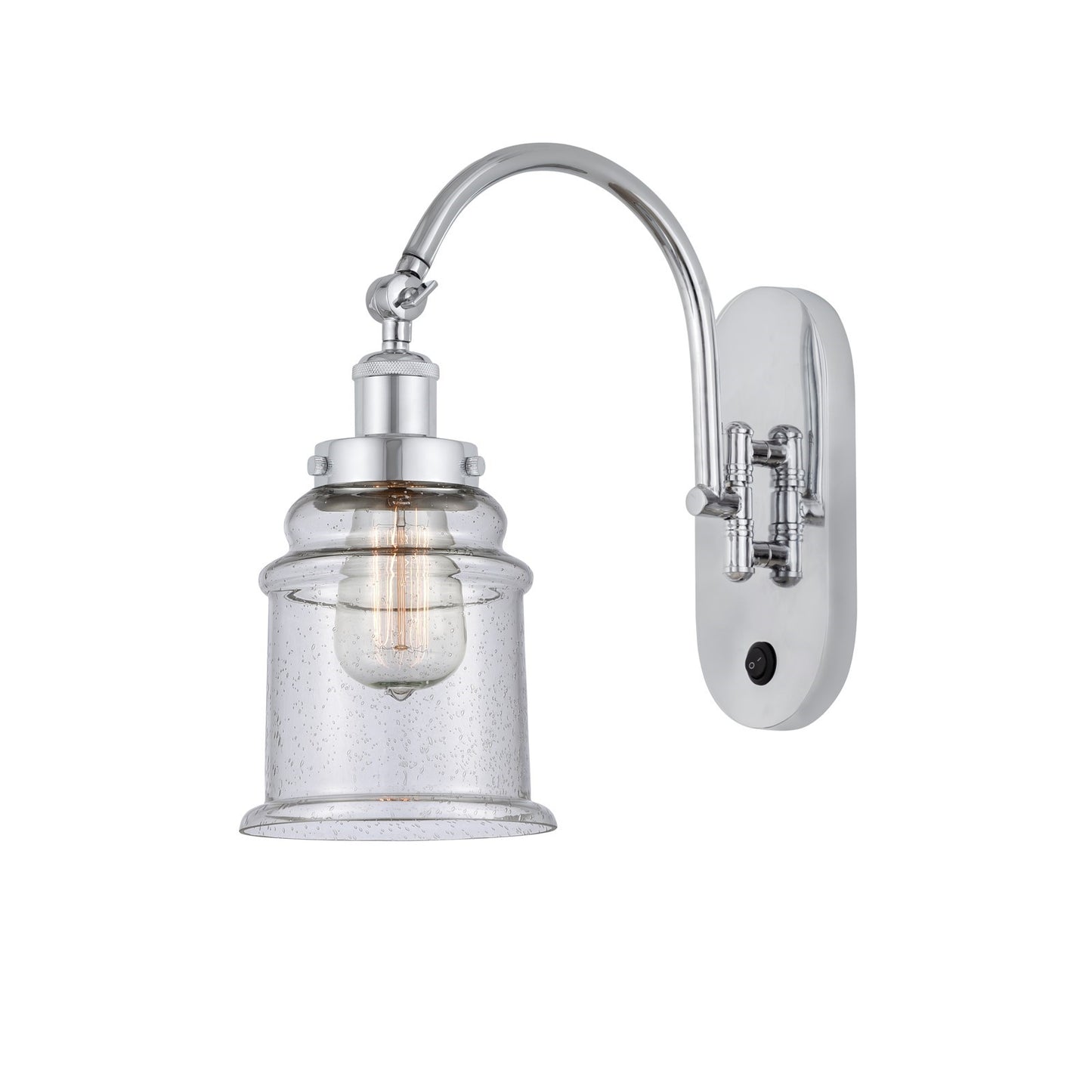 Innovations Canton 6.5in 1-Light Swing Arm Sconce | Industrial Polished Chrome and Seedy Glass | Bedroom Reading Light | 13in | Model 918-1W-PC-G184