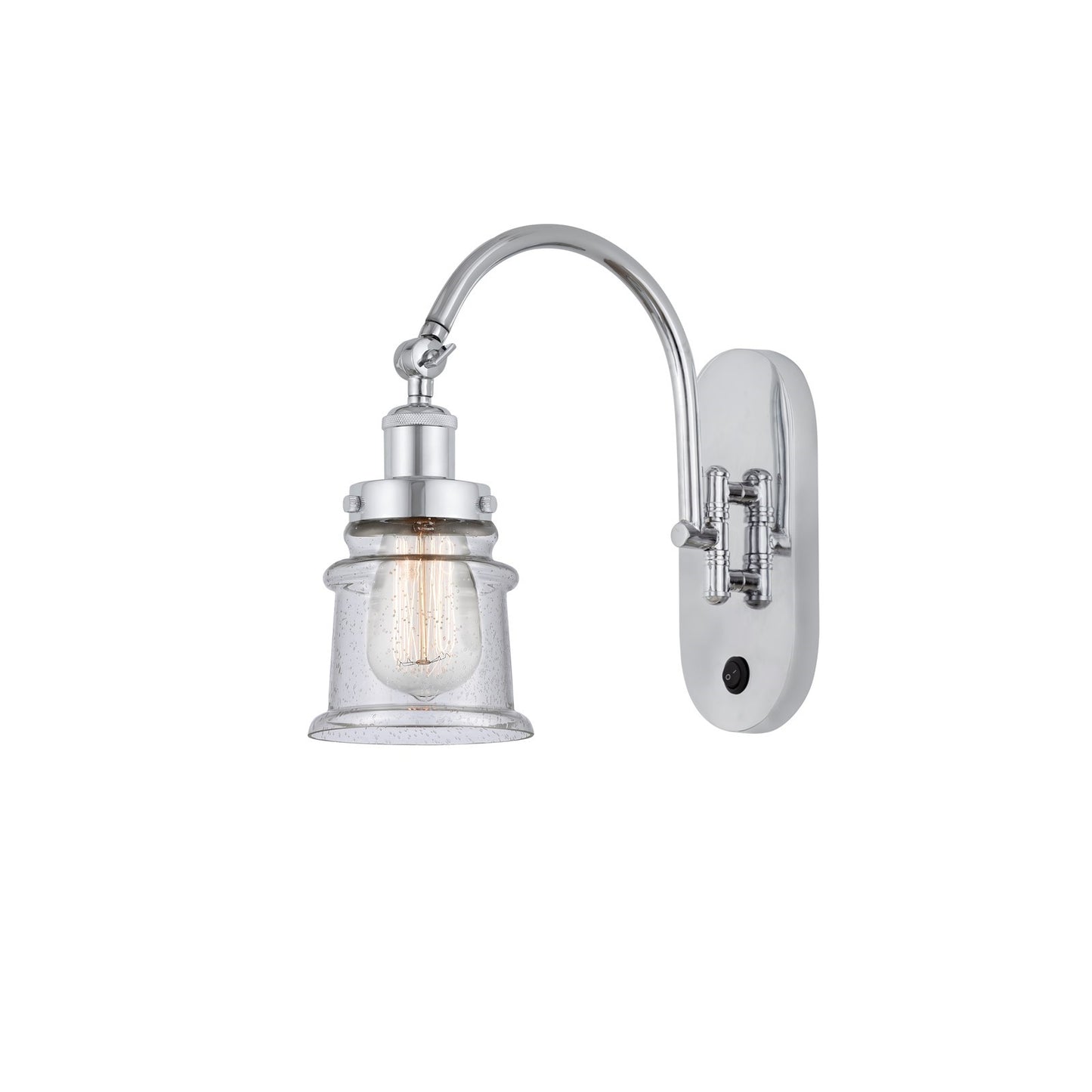 Innovations Canton 6.5in 1-Light LED Swing Arm Sconce | Industrial Polished Chrome and Seedy Glass | Bedroom Reading Light | Model 918-1W-PC-G184S-LED