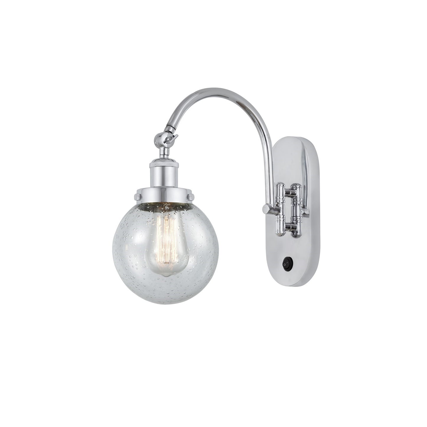 Innovations Beacon 6in 1-Light Swing Arm Lamp | Industrial Polished Chrome Steel and Seedy Glass | Bedroom & Living Room Reading | Model 918-1W-PC-G204-6
