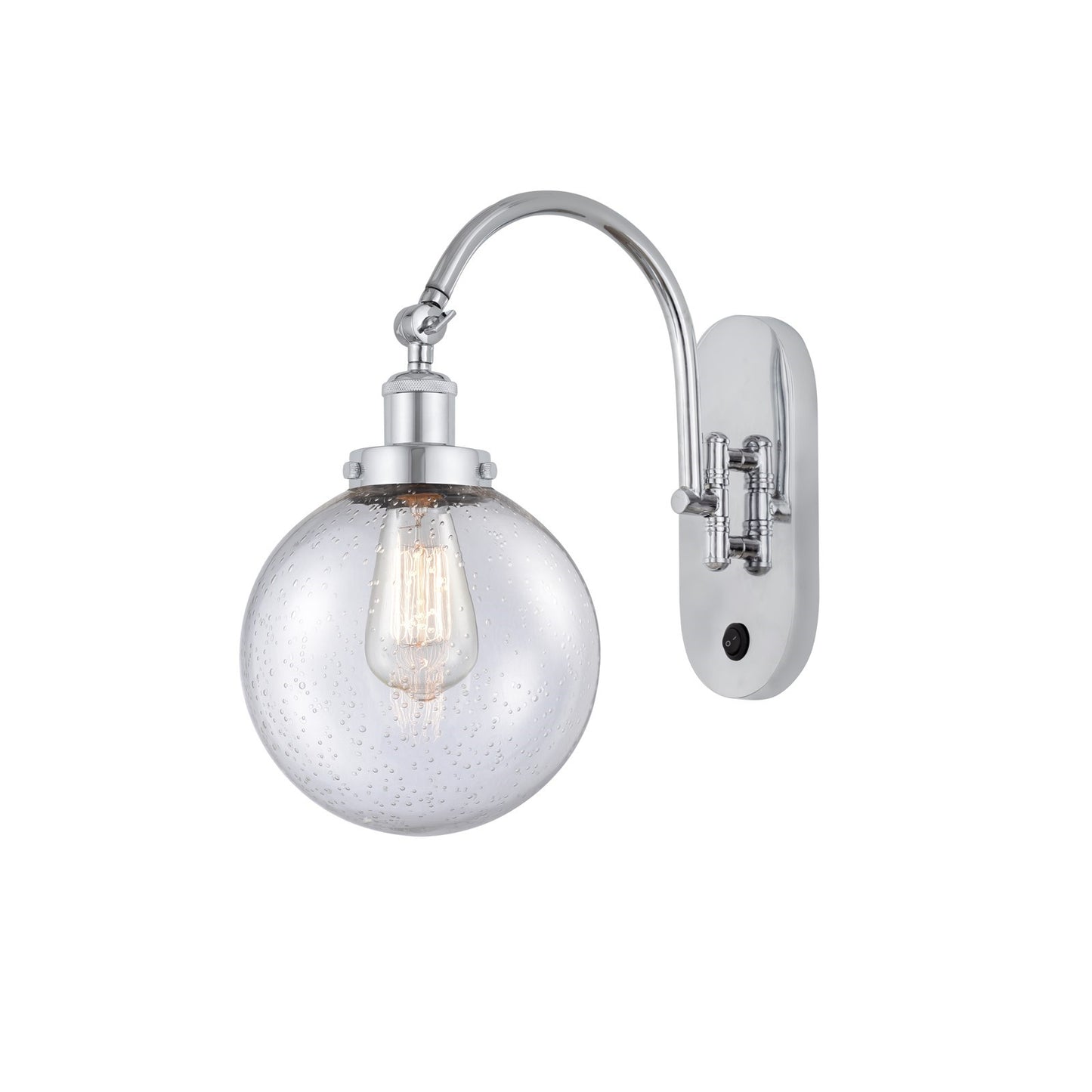 Innovations Beacon 8in 1-Light Swing Arm Lamp | Industrial Polished Chrome Steel and Seedy Glass | Bedroom & Living Room Reading | Model 918-1W-PC-G204-8