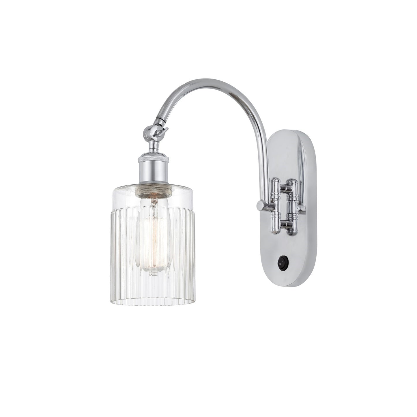 Innovations Hadley 1-Light 4.5in Wall Sconce | Industrial Polished Chrome and Clear Ribbed Glass | Bedroom & Hallway Accent Light | Model 918-1W-PC-G342