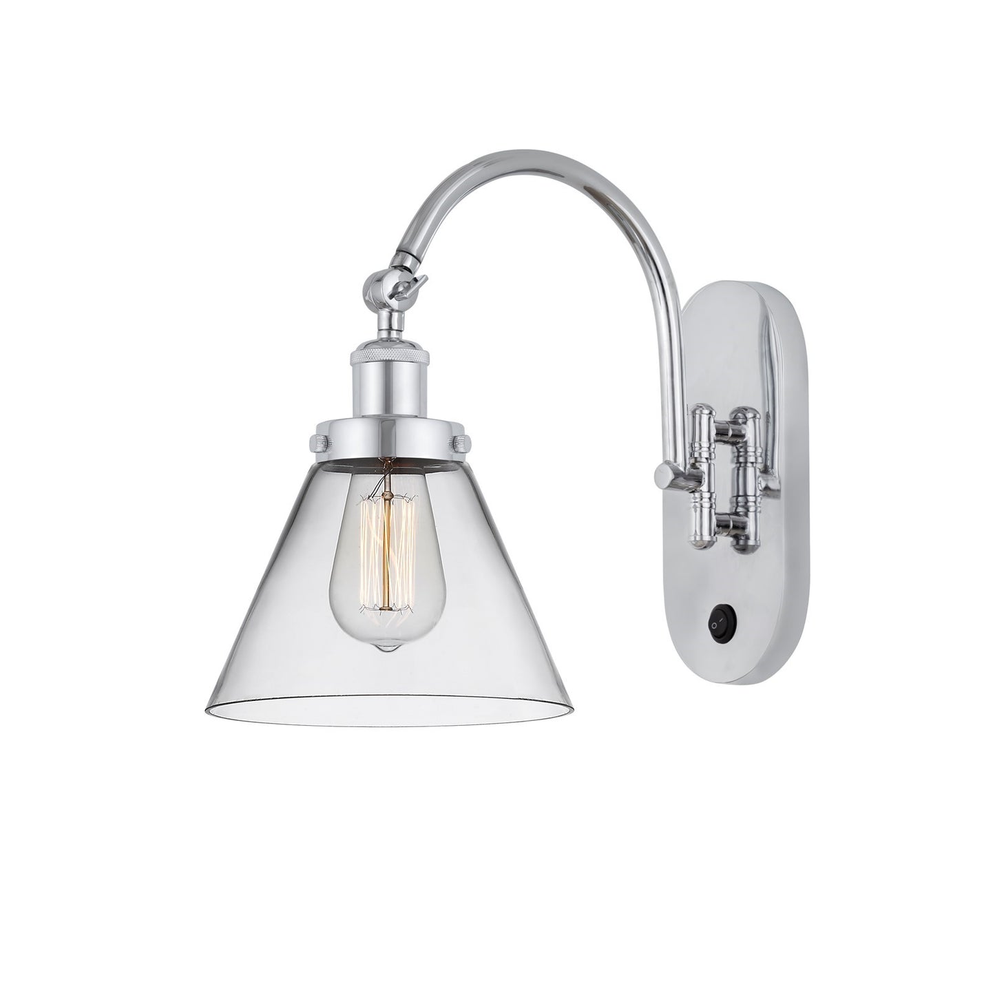 Innovations Cone 8in 1-Light Swing Arm Sconce | Industrial Polished Chrome and Clear Glass | Bedroom & Living Room Reading Light | Model 918-1W-PC-G42