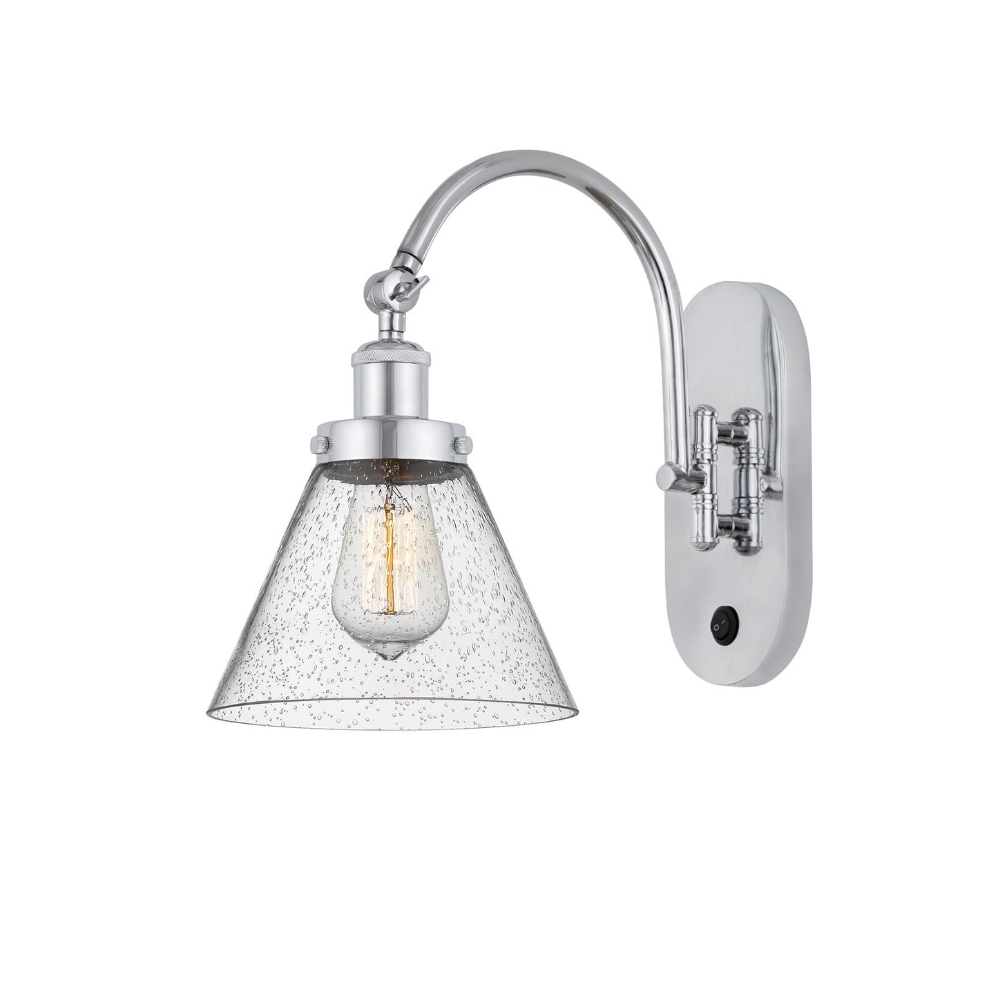 Innovations Cone 8in 1-Light Swing Arm Lamp | Industrial Polished Chrome Steel and Seedy Glass | Bedroom & Living Room Reading Light | Model 918-1W-PC-G44
