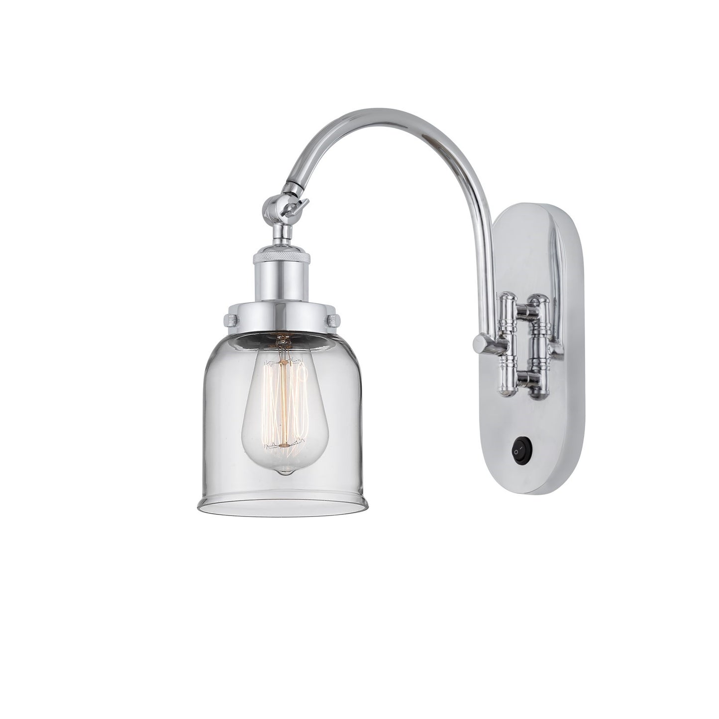 Innovations Bell 5in 1-Light Swing Arm Lamp | Industrial Polished Chrome and Clear Glass | Bedroom & Living Room Reading Accent | Model 918-1W-PC-G52