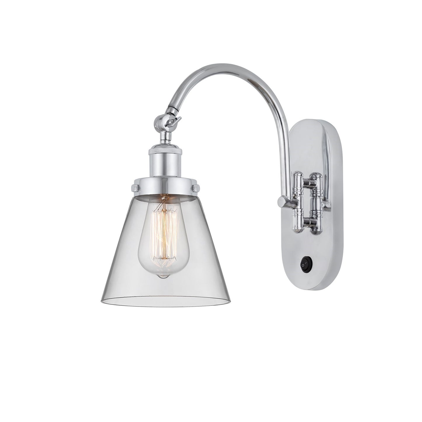 Innovations Cone 1-Light 6.25in Swing Arm Lamp | Industrial Polished Chrome Steel and Clear Glass | Bedroom & Living Room Reading | Model 918-1W-PC-G62