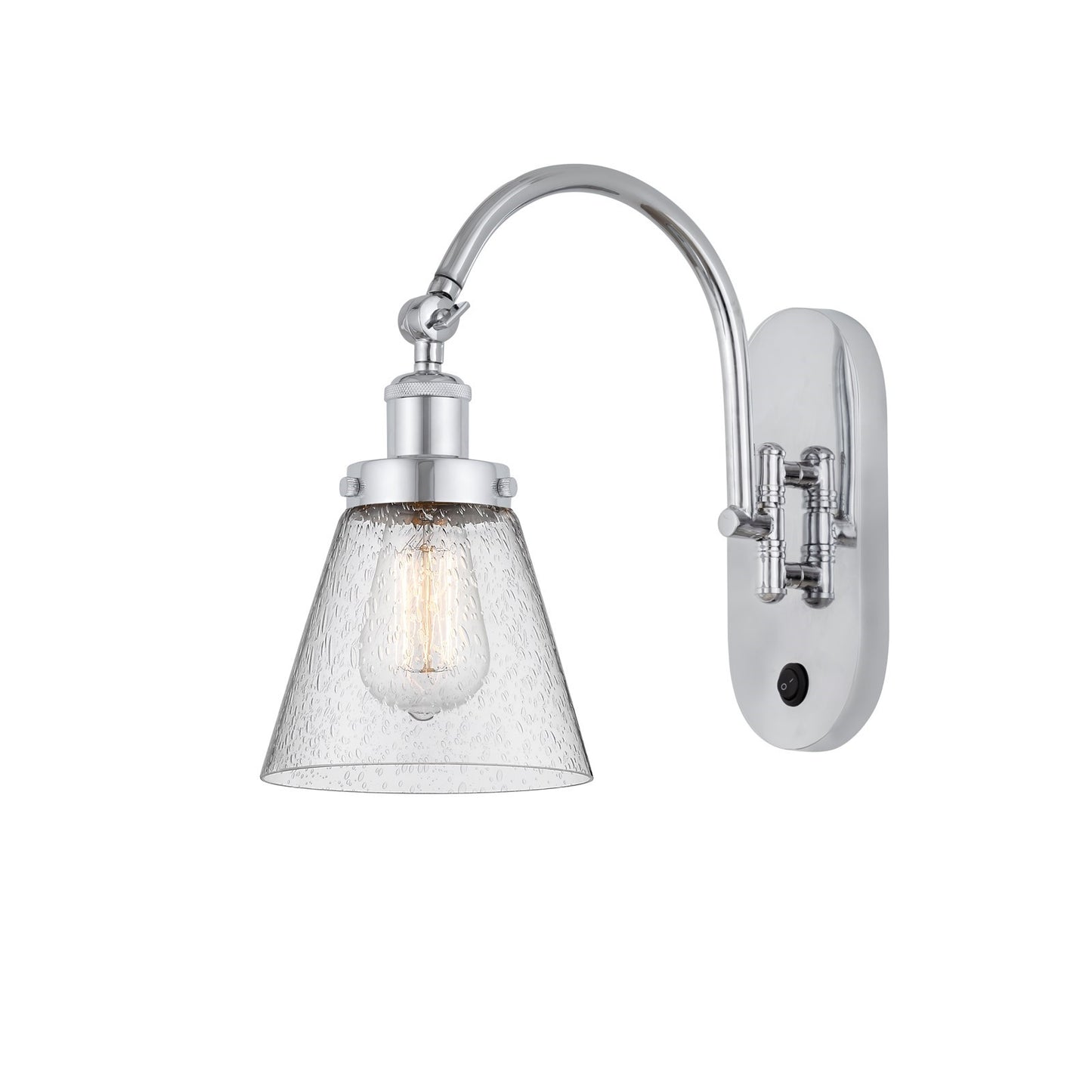 Innovations Cone 6.25in 1-Light LED Swing Arm Sconce | Industrial Polished Chrome and Seedy Glass | Bedroom & Living Room | Model 918-1W-PC-G64-LED
