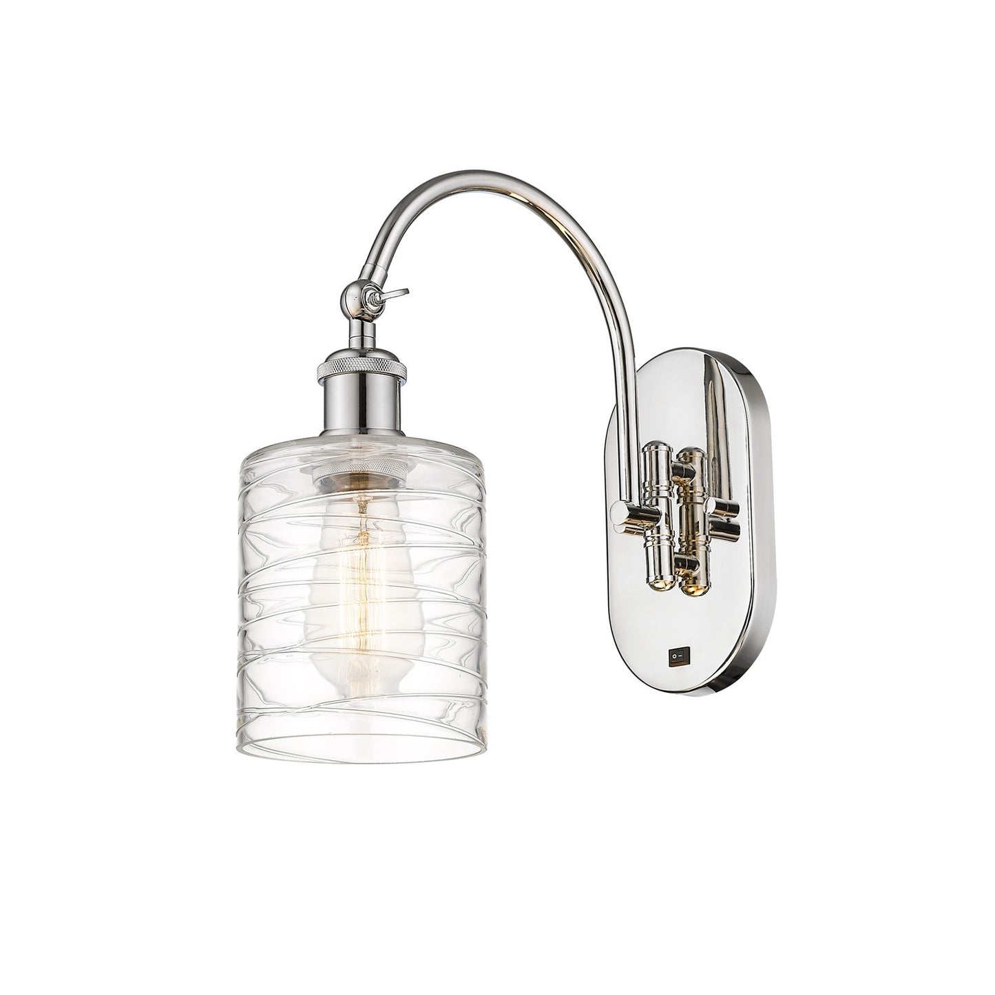 Innovations Cobbleskill 5in 1-Light Wall Sconce | Industrial Polished Nickel Steel and Deco Swirl Glass | Bedroom & Hallway Accent | Model 918-1W-PN-G1113