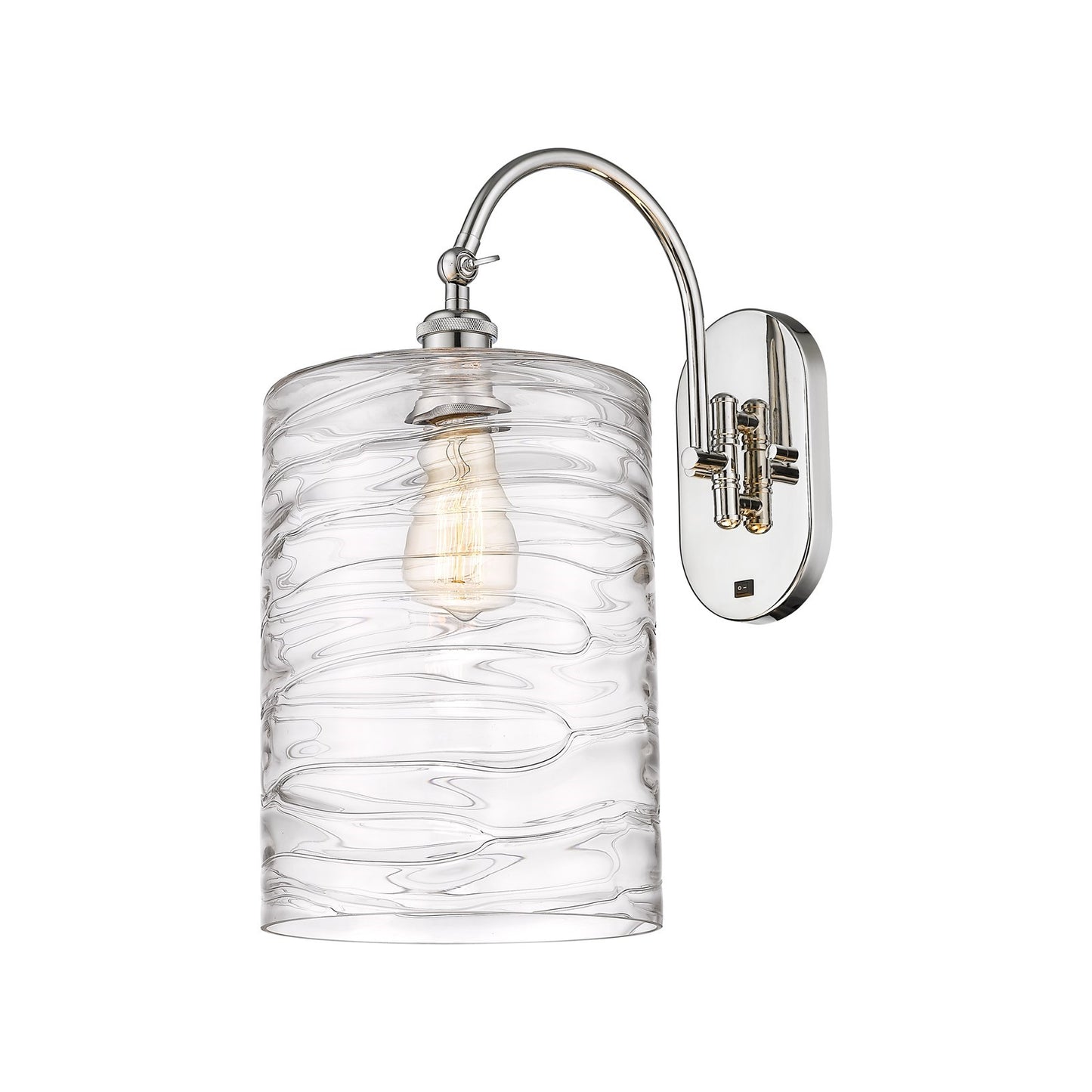 Innovations Cobbleskill 9in 1-Light Wall Sconce | Industrial Polished Nickel Steel and Deco Swirl Glass | Bedroom & Hallway | Model 918-1W-PN-G1113-L