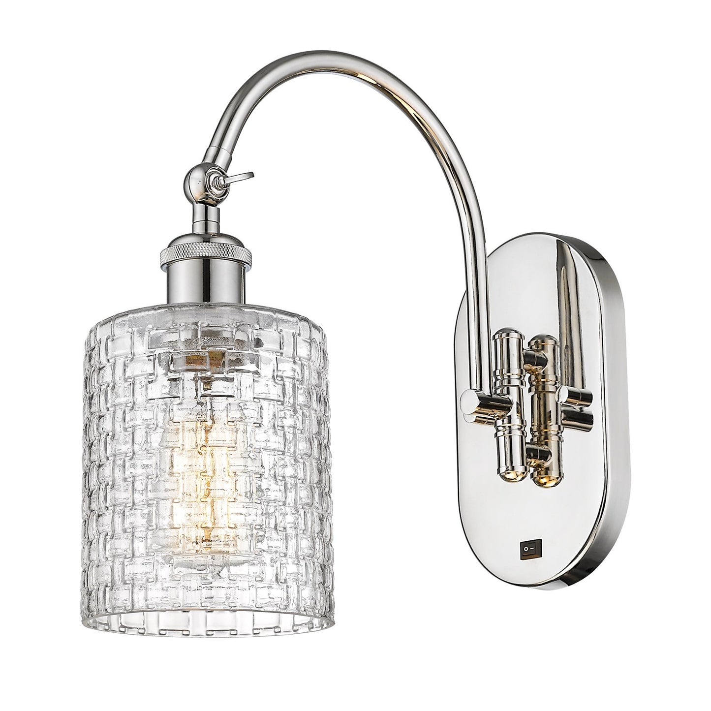 Innovations Cobbleskill 5in 1-Light Wall Sconce | Industrial Polished Nickel Steel and Clear Basket Weave Glass | Bedroom & | Model 918-1W-PN-G112C-5CL