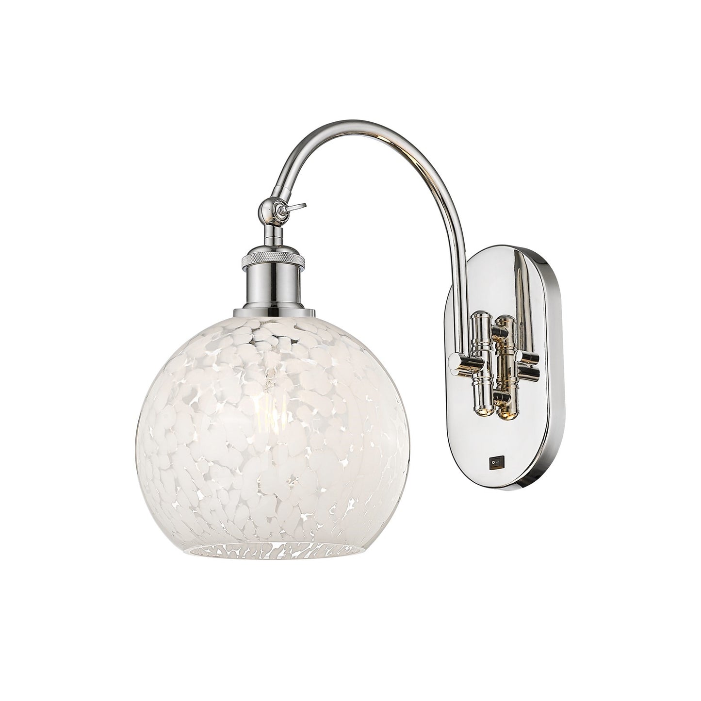 Innovations Lighting Ballston 8in 1-Light Wall Sconce | Industrial Polished Nickel and White Mouchette Glass | Bathroom & | Model 918-1W-PN-G1216-8WM