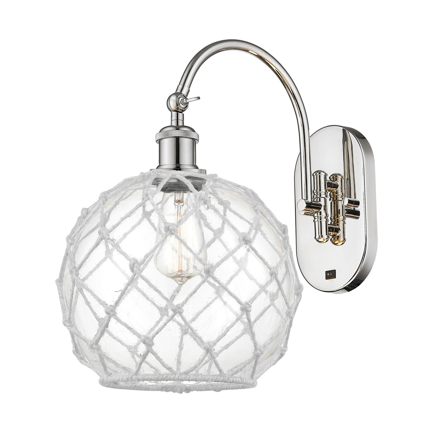 Innovations Farmhouse Rope 10in 1-Light Wall Sconce | Industrial Polished Nickel and Clear Glass with White Rope | Bedroom & | Model 918-1W-PN-G122-10RW