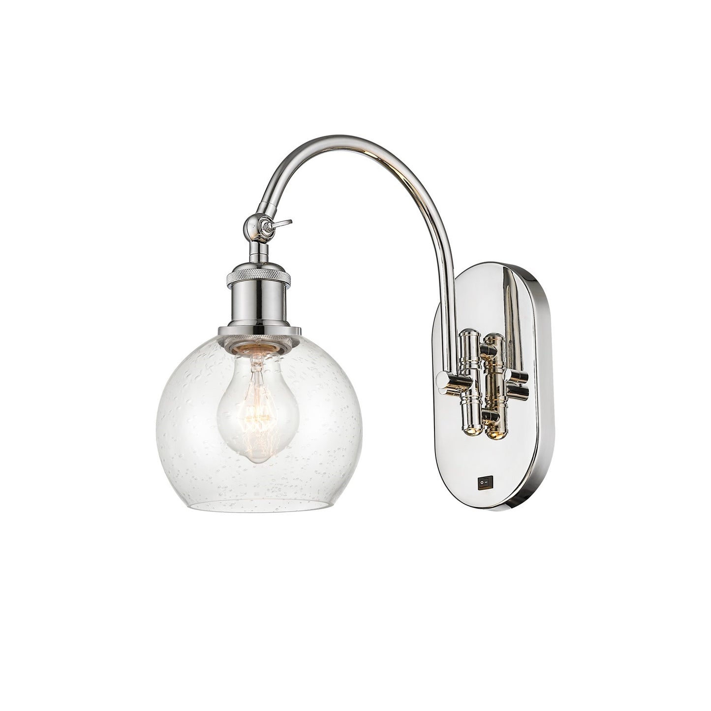Innovations Athens 5.875in 1-Light Wall Sconce | Industrial Polished Nickel Steel and Seedy Glass | Hallway & Bathroom Accent | Model 918-1W-PN-G124-6