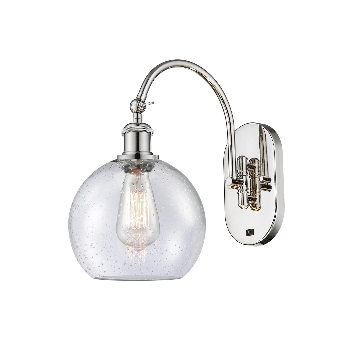 Innovations Athens 8in 1-Light Wall Sconce | Industrial Polished Nickel Steel and Seedy Glass | Hallway & Bathroom Accent | Model 918-1W-PN-G124-8