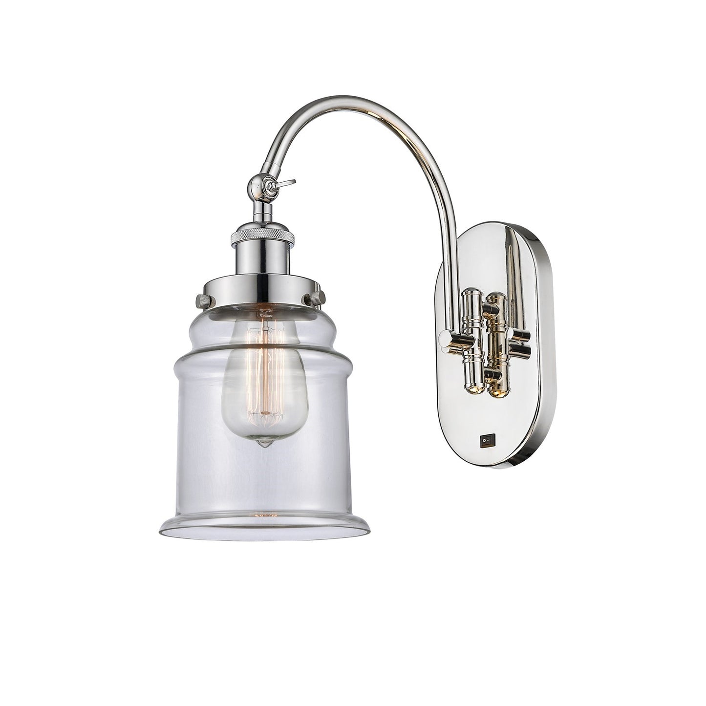 Innovations Canton 1-Light 6.5in Swing Arm Wall Sconce | Industrial Polished Nickel and Clear Glass | Bedroom & Living Room | Model 918-1W-PN-G182-LED