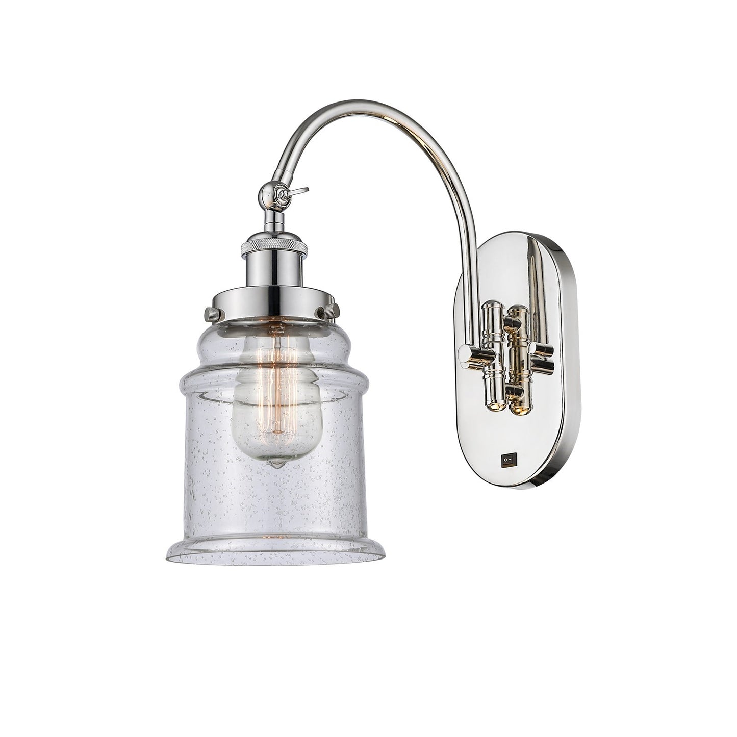 Innovations Canton 1-Light 6.5in Swing Arm Wall Sconce | Industrial Polished Nickel Steel and Seedy Glass Shade | Bedroom & Living | Model 918-1W-PN-G184