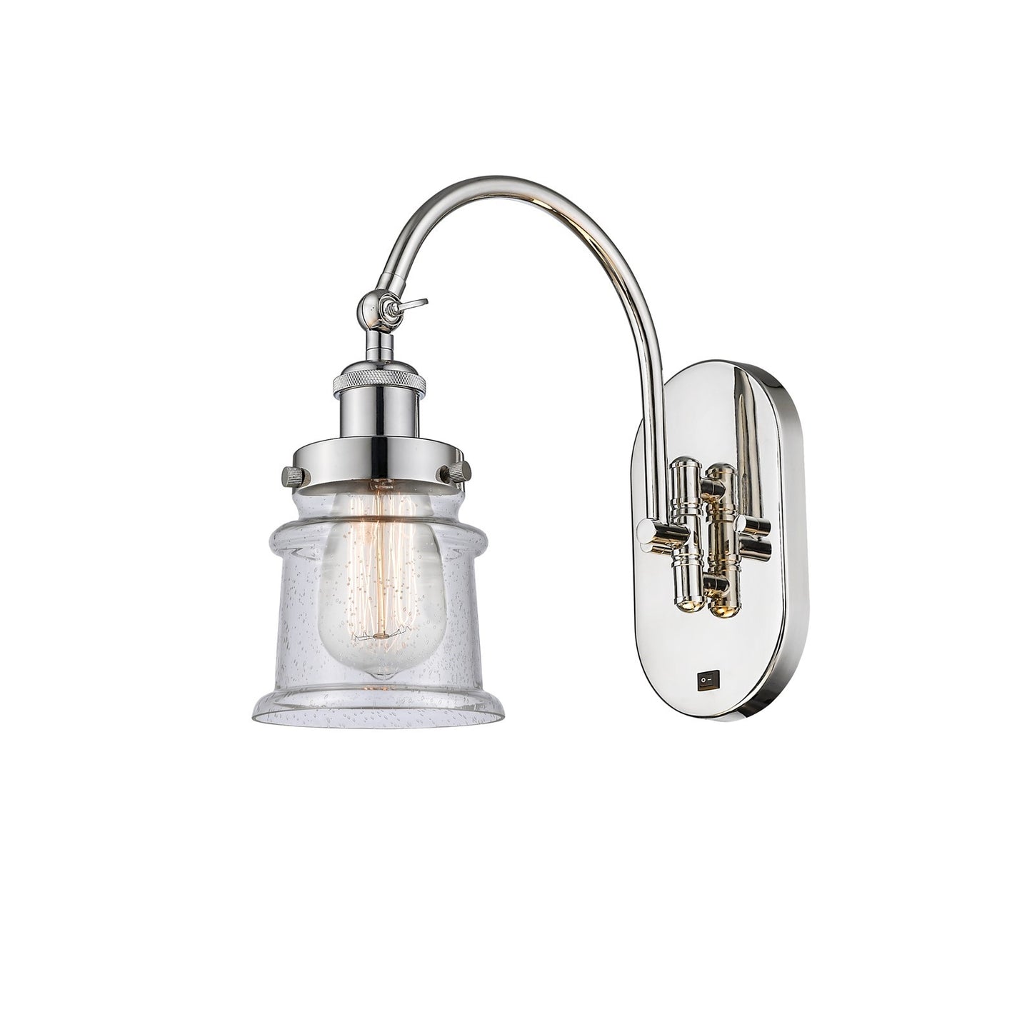 Innovations Canton 1-Light 6.5in Swing Arm Wall Sconce | Industrial Polished Nickel Steel and Seedy Small Glass Shade | Model 918-1W-PN-G184S-LED