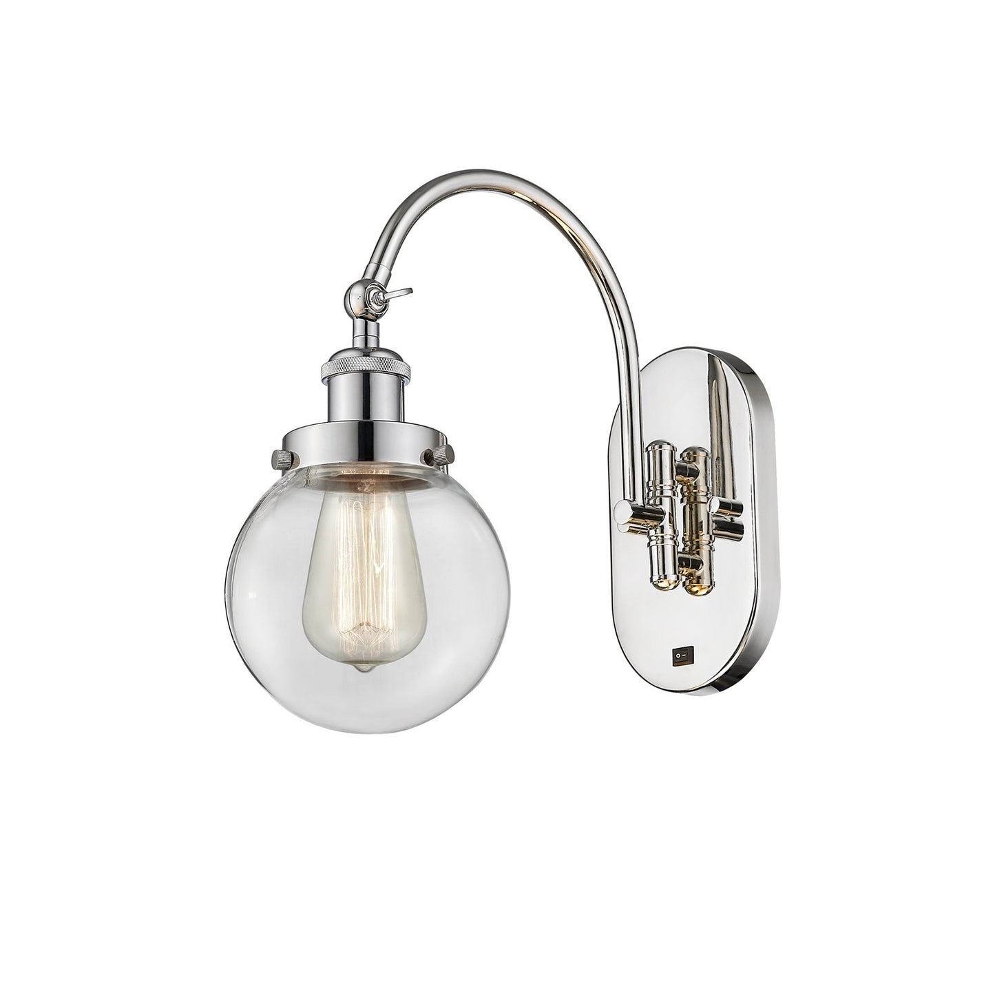 Innovations Beacon 6in 1-Light Swing Arm Wall Sconce | Industrial Polished Nickel Steel and Clear Glass | Bedroom & Living Room | Model 918-1W-PN-G202-6