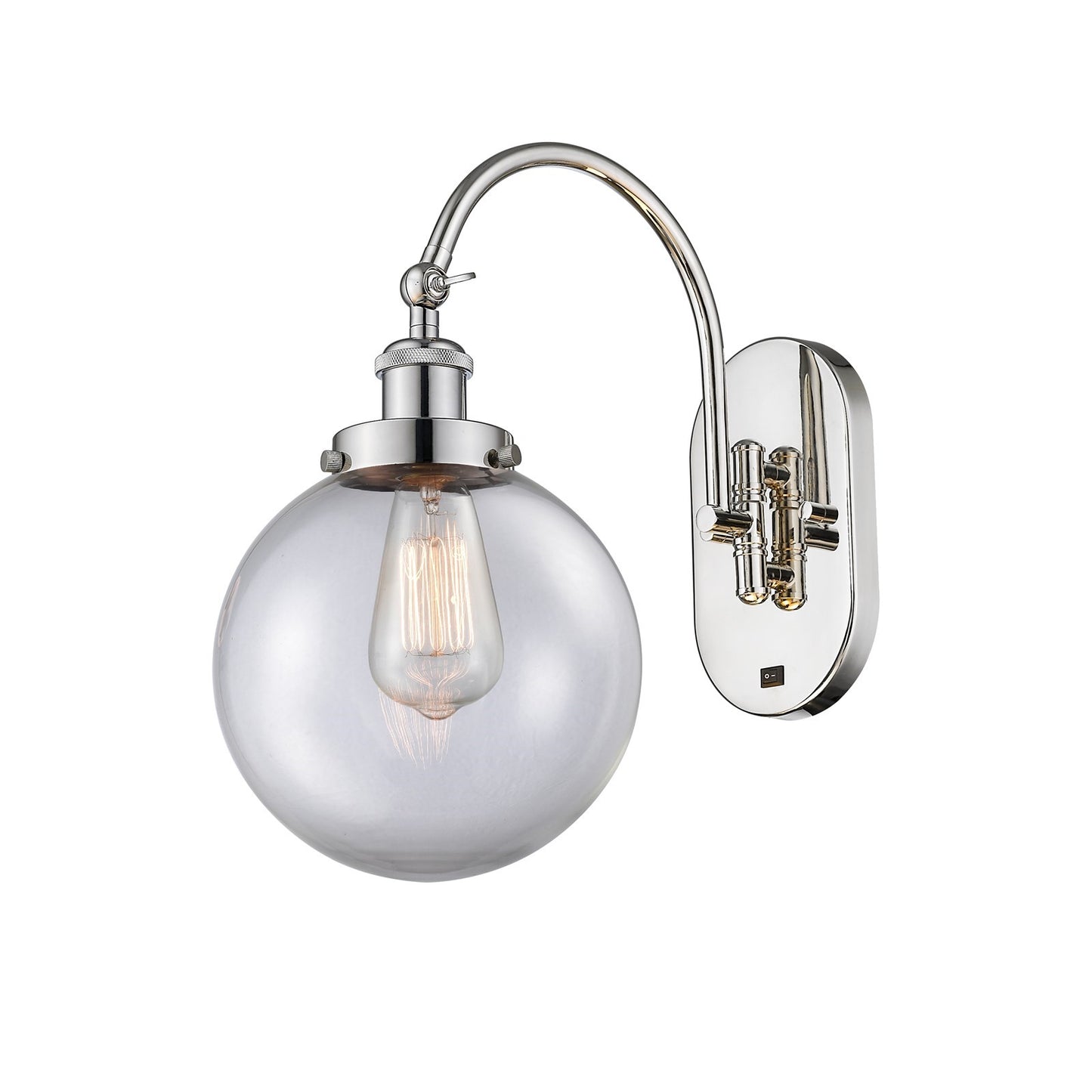 Innovations Beacon 8in 1-Light LED Swing Arm Wall Sconce | Industrial Polished Nickel Steel and Clear Glass | Bedroom & | Model 918-1W-PN-G202-8-LED