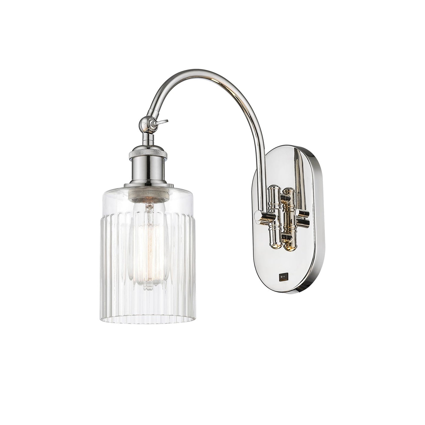 Innovations Hadley 1-Light Wall Sconce | Industrial Polished Nickel Steel and Clear Ribbed Glass | Bathroom & Hallway Accent | Model 918-1W-PN-G342