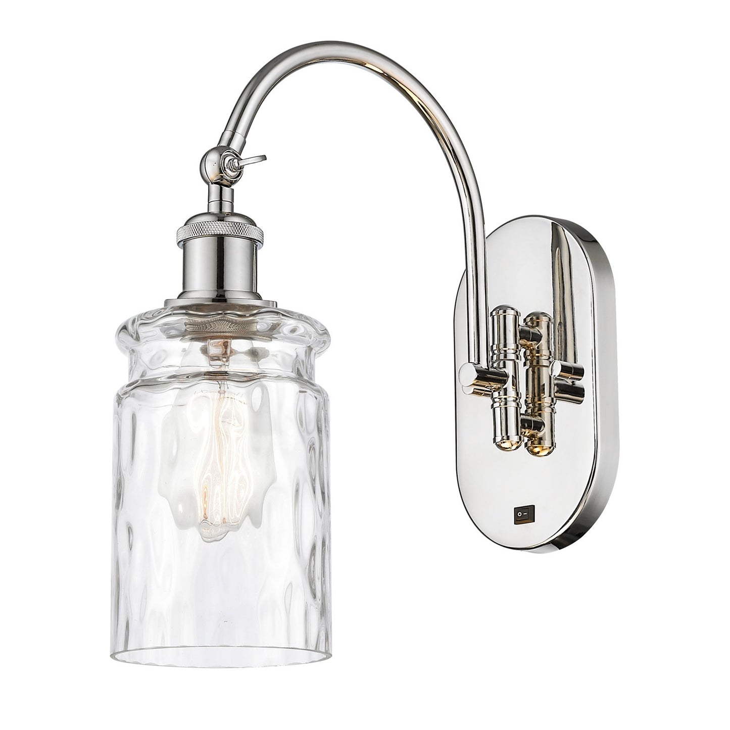 Innovations Candor 1-Light Wall Sconce | Industrial Polished Nickel Steel and Clear Waterglass Frosted Glass | Bathroom & Hallway | Model 918-1W-PN-G352