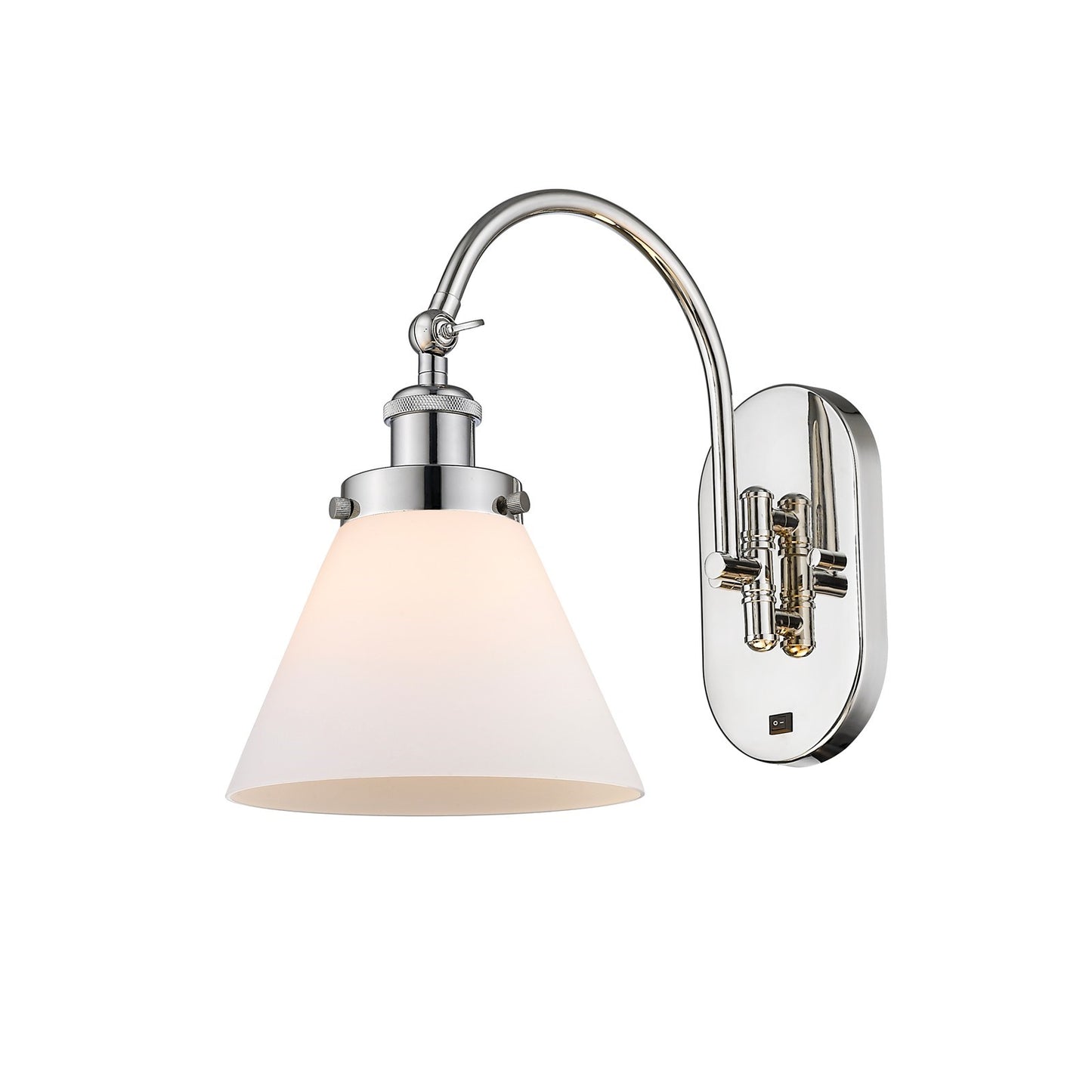 Innovations Cone 8in 1-Light Swing Arm Lamp | Industrial Polished Nickel and Matte White Glass | Bedroom Reading & Living Room | Model 918-1W-PN-G41