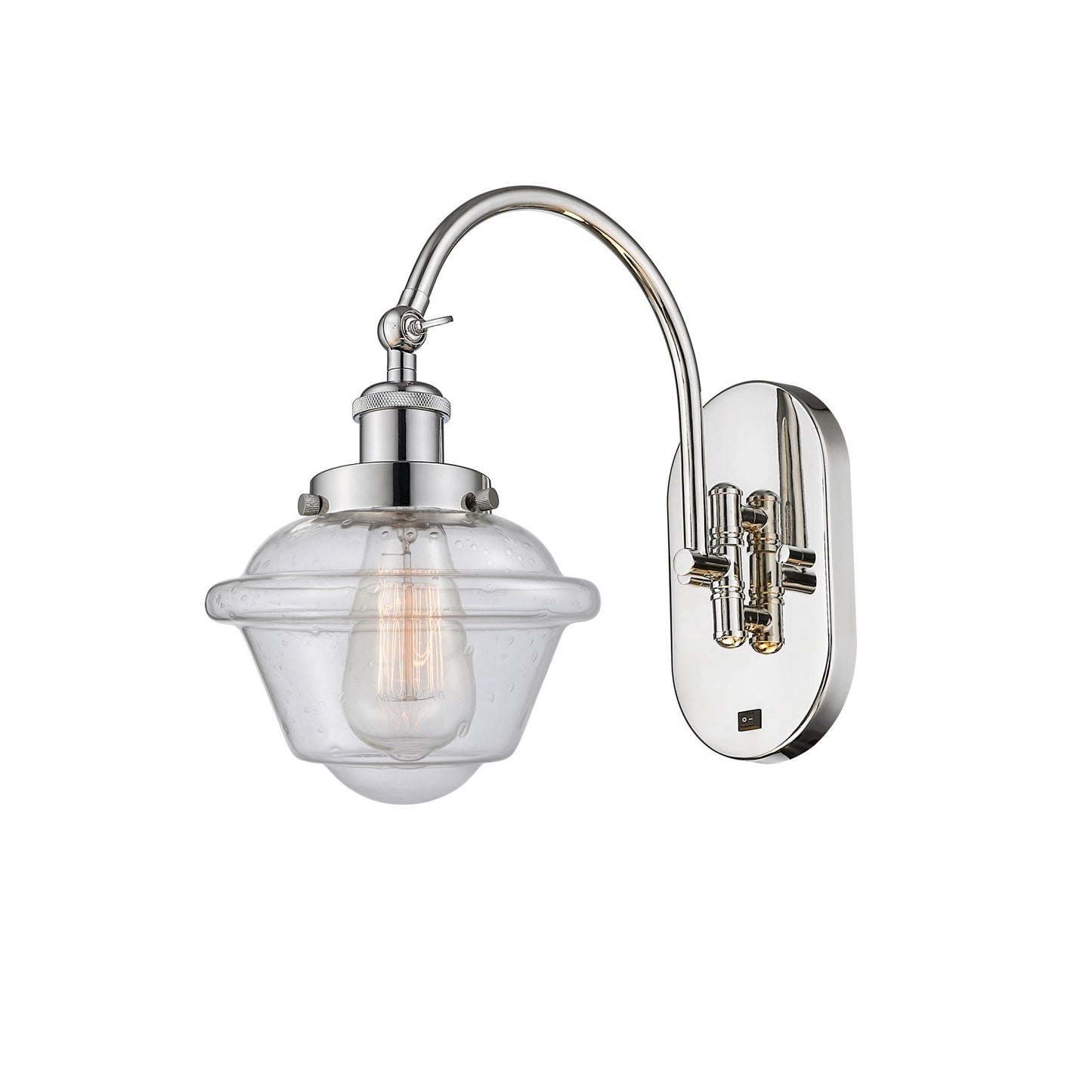 Innovations Oxford 7.5in 1-Light Swing Arm Lamp | Traditional Polished Nickel and Seedy Glass | Bedroom & Living Room Reading Light | Model 918-1W-PN-G534