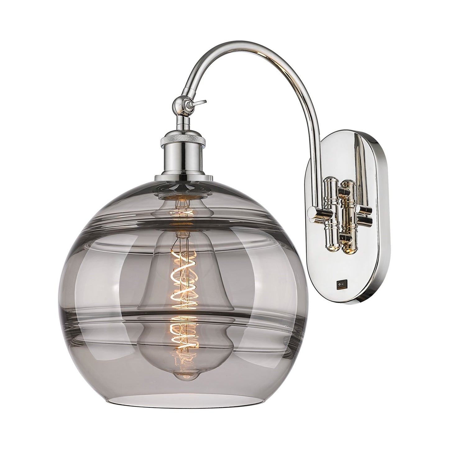 Innovations Rochester 10in 1-Light Wall Sconce | Industrial Polished Nickel Steel and Light Smoke Glass | Bedroom & Hallway | Model 918-1W-PN-G556-10SM