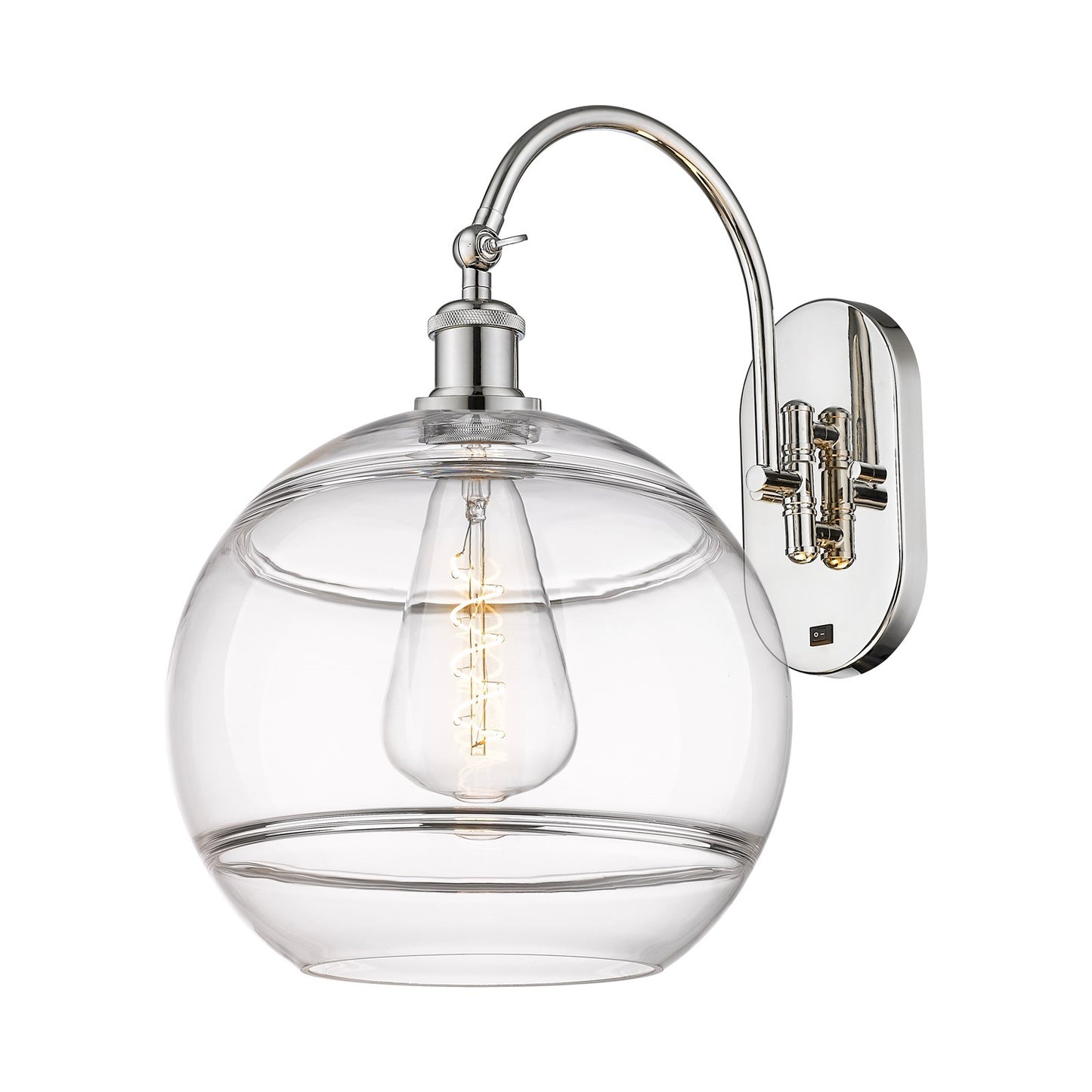 Innovations Rochester 12in 1-Light Wall Sconce | Industrial Polished Nickel Steel and Clear Glass | Bedroom & Hallway Accent | Model 918-1W-PN-G556-12CL