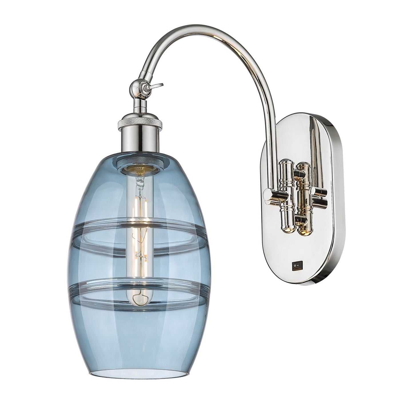 Innovations Vaz 6in 1-Light Wall Sconce | Industrial Polished Nickel and Blue Glass | Bedroom & Hallway Accent Light | Model 918-1W-PN-G557-6BL