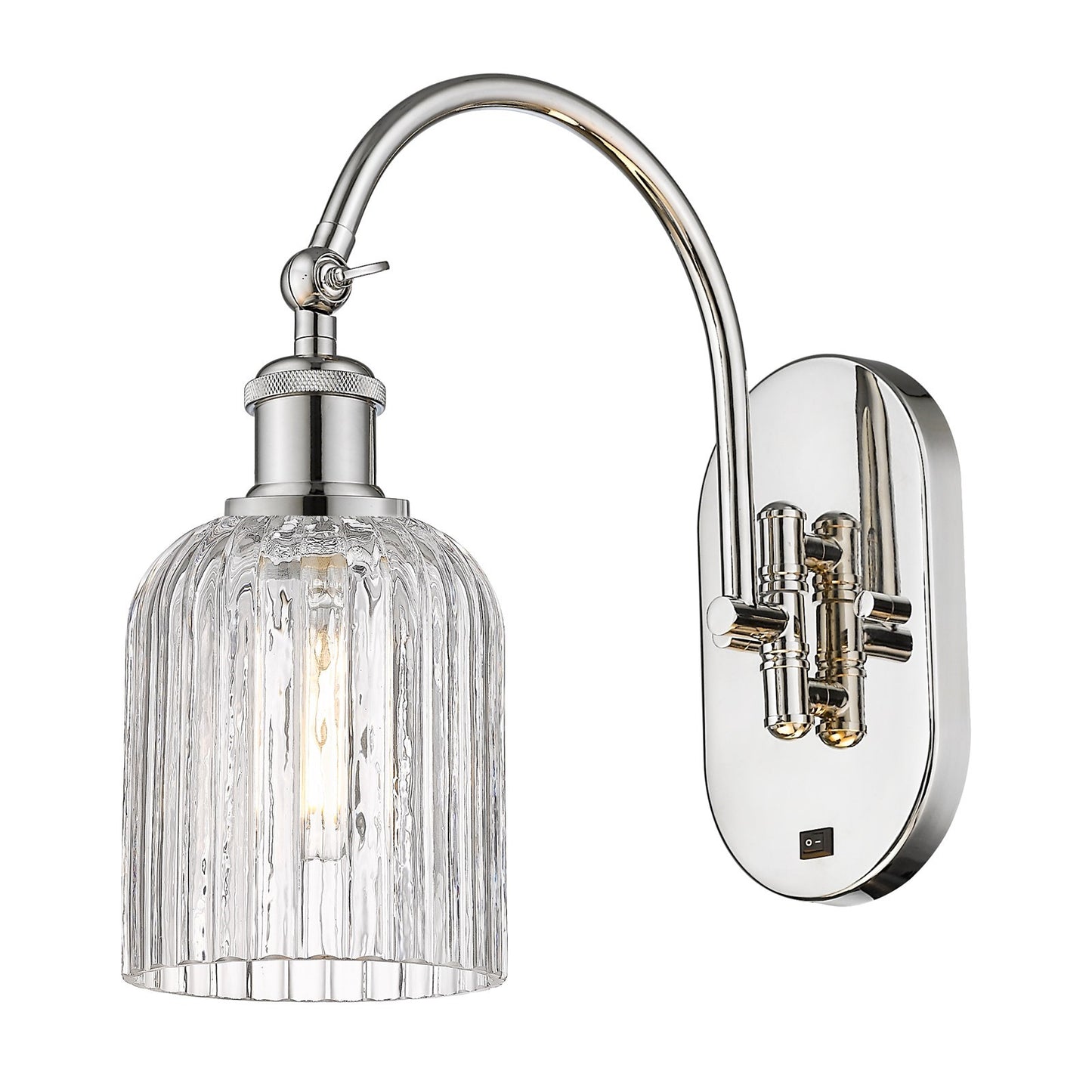 Innovations Bridal Veil 5in 1-Light Wall Sconce | Industrial Polished Nickel and Clear Ribbed Glass | Bathroom & Hallway Accent | Model 918-1W-PN-G559-5CL
