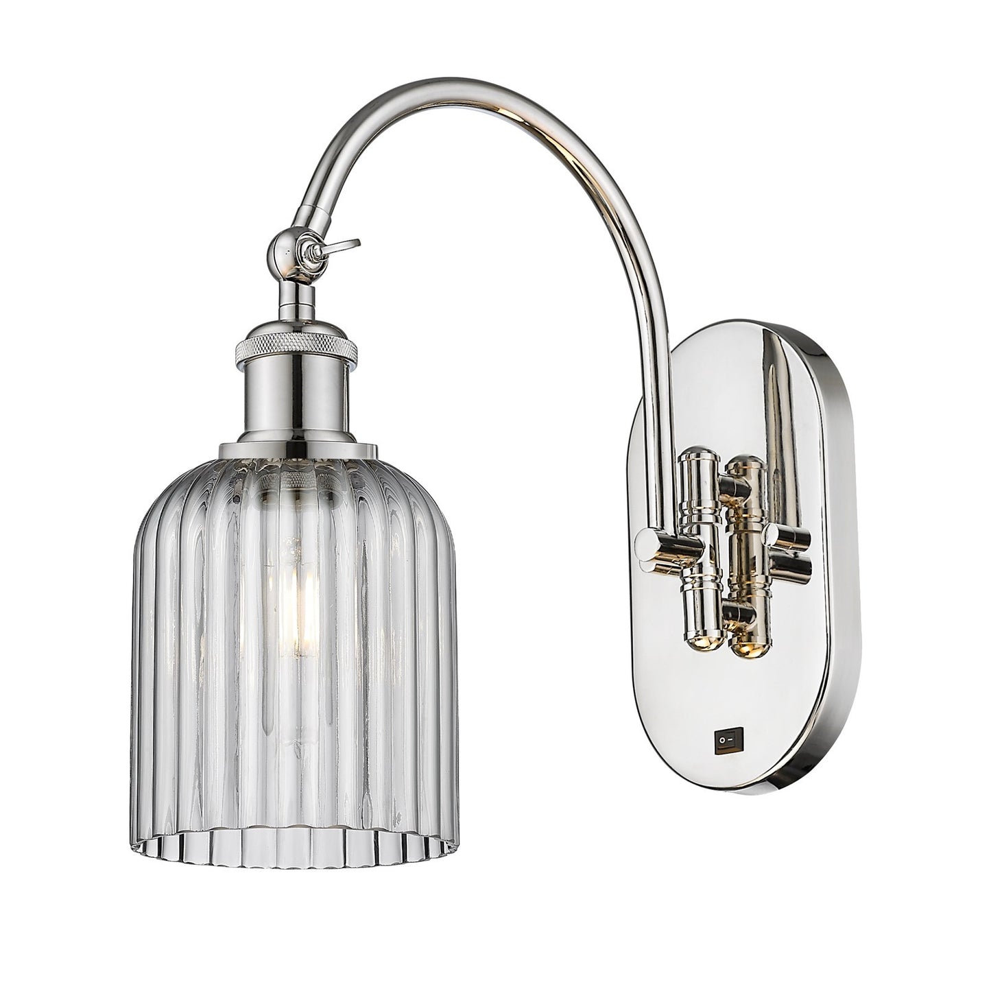 Innovations Bridal Veil 5in 1-Light Wall Sconce | Industrial Polished Nickel and Light Smoke Ribbed Glass | Bedroom & Hallway | Model 918-1W-PN-G559-5SM