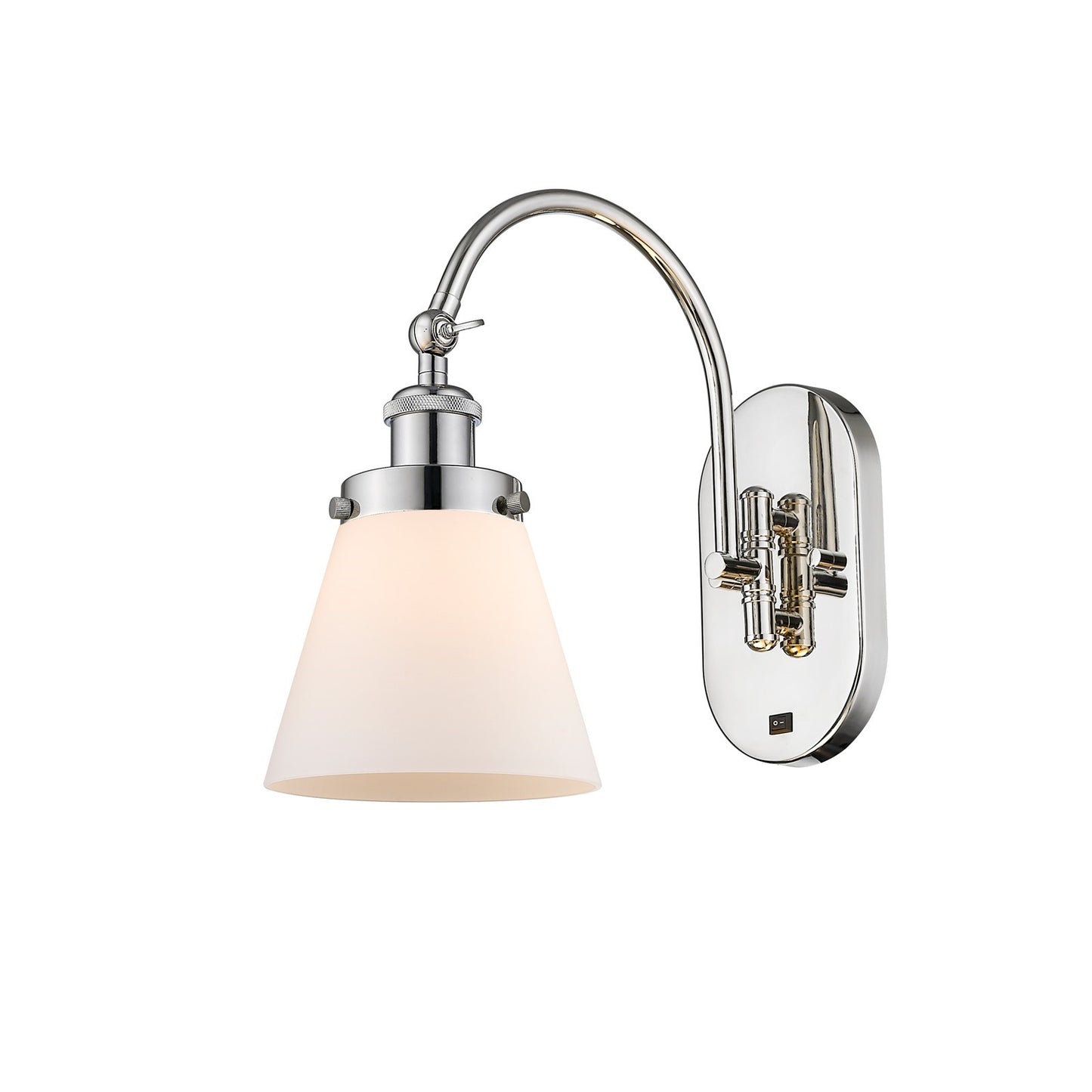 Innovations Cone 6.25in 1-Light Swing Arm Sconce | Industrial Farmhouse Polished Nickel and Matte White Frosted Glass | Bedroom & | Model 918-1W-PN-G61