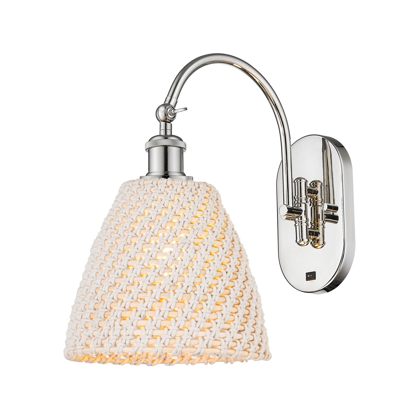 Innovations Bristol Natural 9in 1-Light Wall Sconce | Industrial Polished Nickel Steel and Natural Fiber Dome Shade | Bedroom | Model 918-1W-PN-NBD-9-NAT