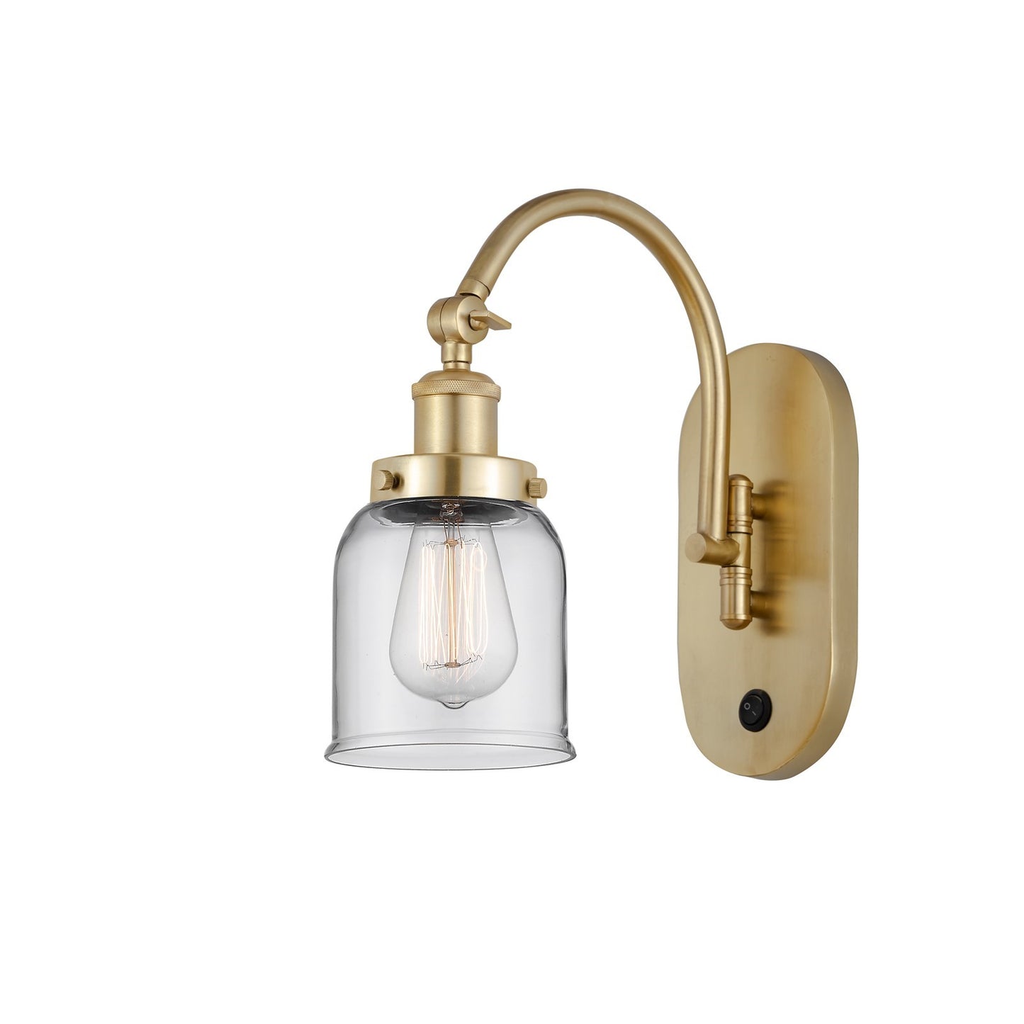 Innovations Bell 1-Light 5in Swing Arm Sconce | Industrial Satin Gold Steel and Clear Glass | Bedroom Reading & Living Room Accent | Model 918-1W-SG-G52