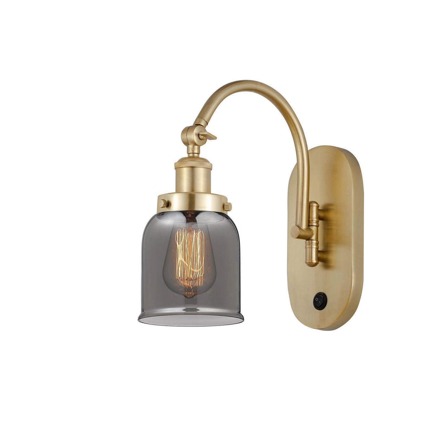 Innovations Bell 5in 1-Light Swing Arm Wall Lamp | Industrial Satin Gold Steel and Light Smoke Glass | Bedroom & Living Room | Model 918-1W-SG-G53-LED