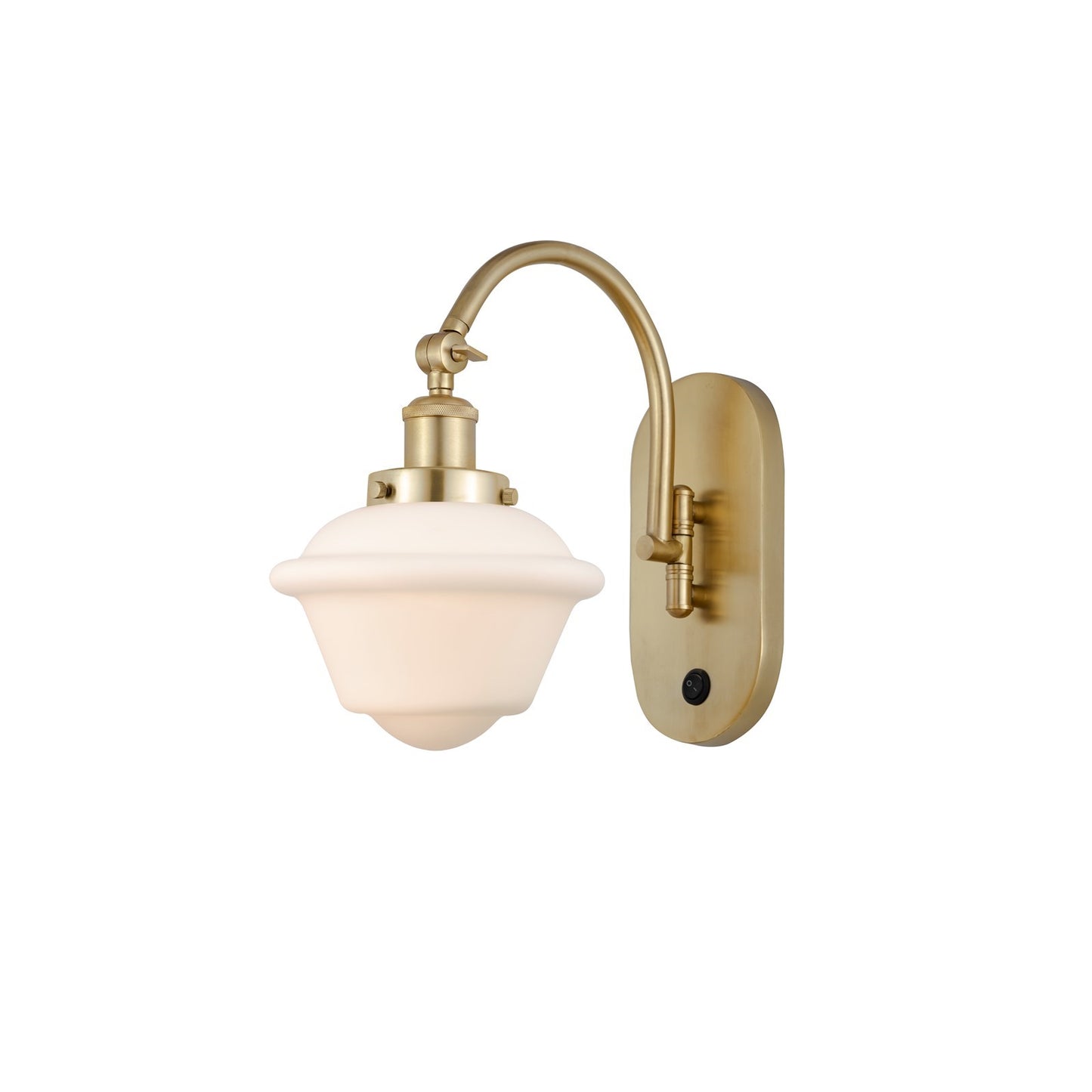 Innovations Oxford 7.5in 1-Light Swing Arm Lamp | Traditional Satin Gold Steel and Matte White Glass | Bedroom & Living Room | Model 918-1W-SG-G531-LED