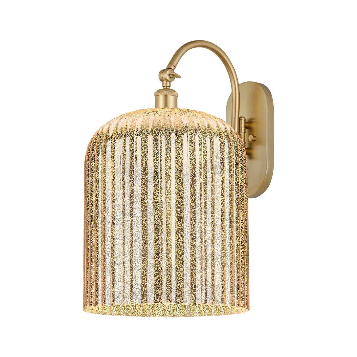 Innovations Bridal Veil 12in 1-Light Wall Sconce | Industrial Satin Gold Steel and Mercury Ribbed Glass | Bathroom & Hallway | Model 918-1W-SG-G559-12ME