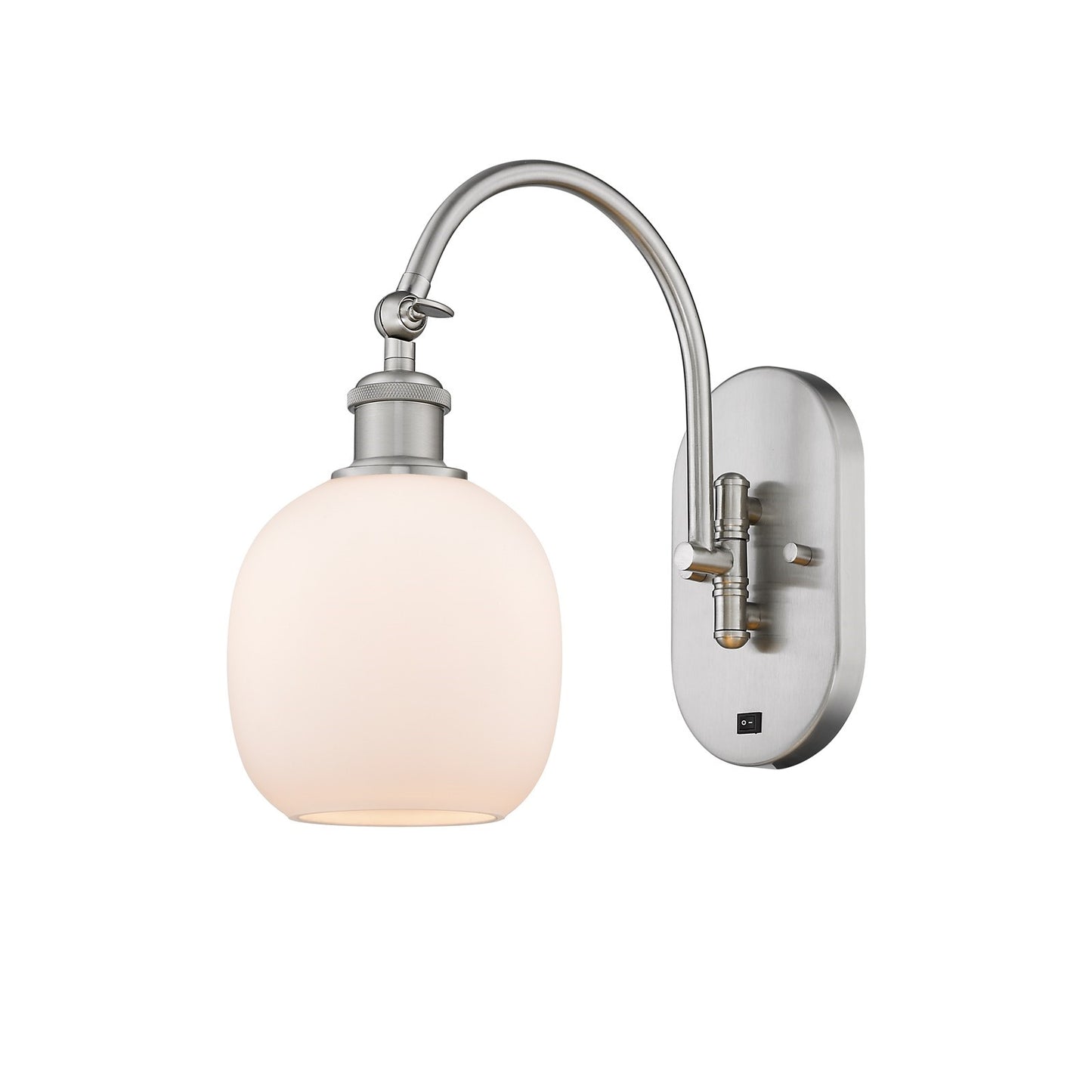 Innovations Belfast 6in 1-Light Wall Sconce | Industrial Brushed Satin Nickel and Matte White Glass | Bedroom & Hallway Accent | Model 918-1W-SN-G101
