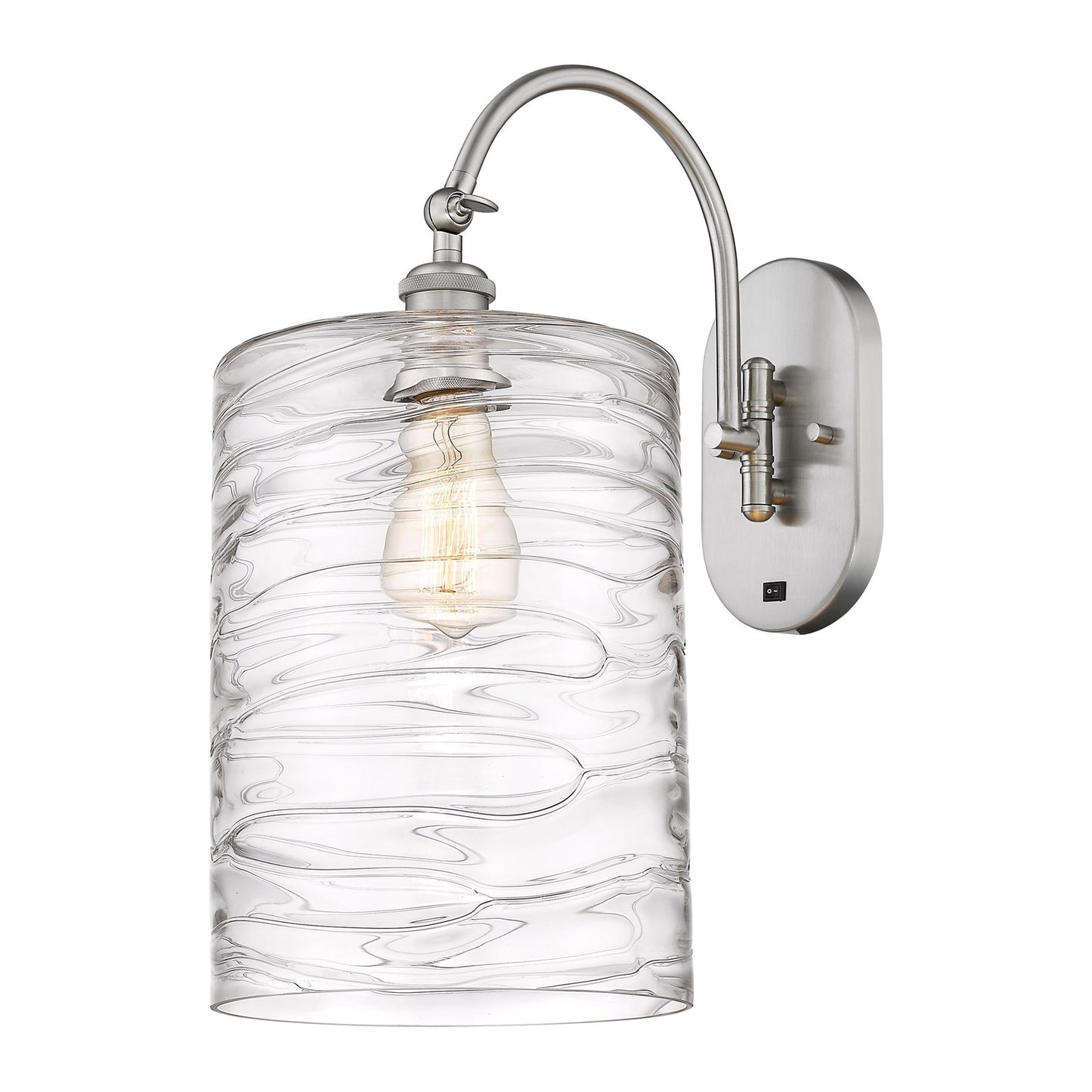 Innovations Cobbleskill 9in 1-Light Wall Sconce | Industrial Brushed Satin Nickel and Deco Swirl Clear Glass | Bedroom & Hallway | Model 918-1W-SN-G1113-L