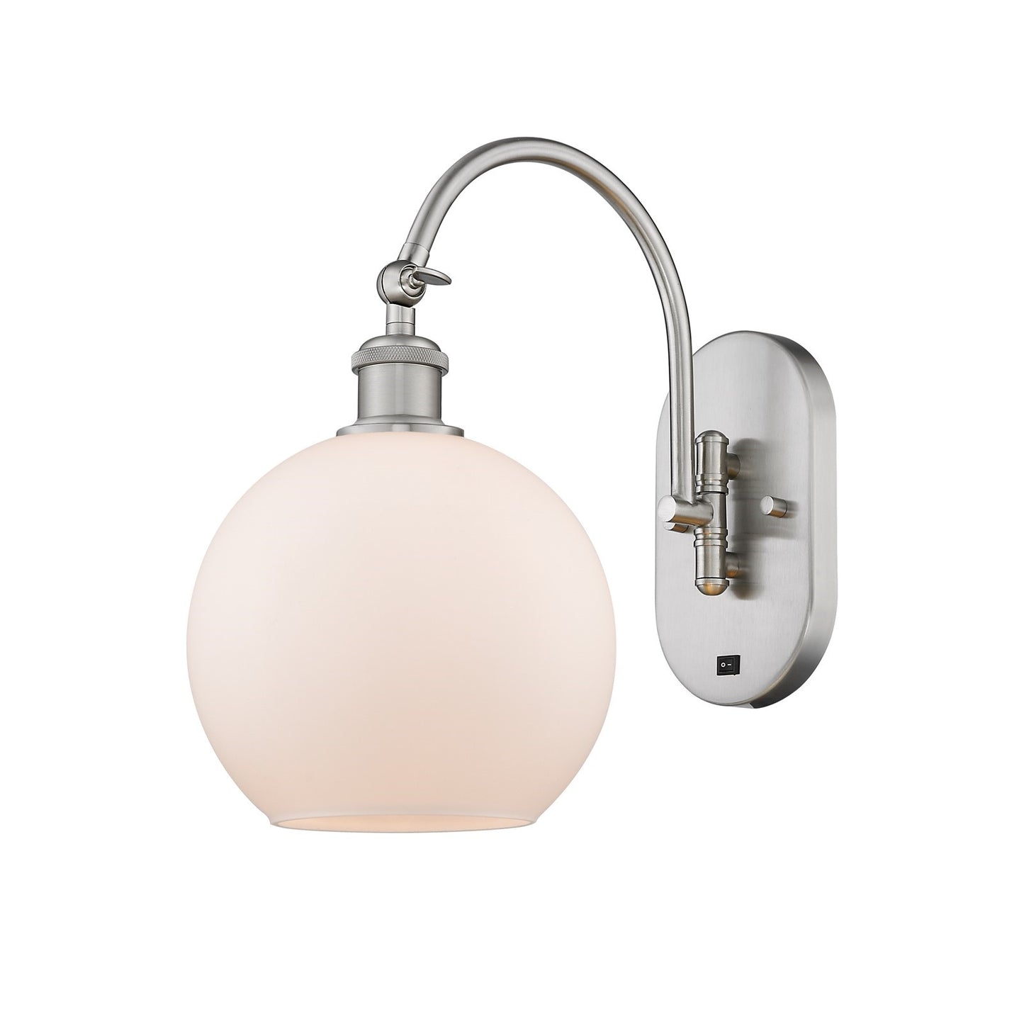 Innovations Athens 8in 1-Light Wall Sconce | Industrial Brushed Satin Nickel and Matte White Glass | Bathroom & Hallway Accent | Model 918-1W-SN-G121-8
