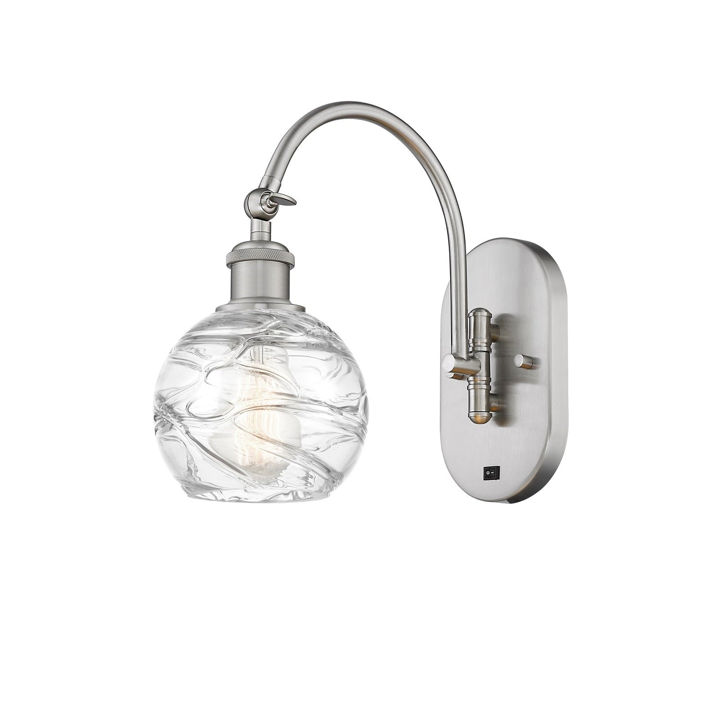 Innovations Athens Deco Swirl 6in 1-Light Wall Sconce | Industrial Brushed Satin Nickel and Clear Deco Swirl Glass | Bedroom & | Model 918-1W-SN-G1213-6CL