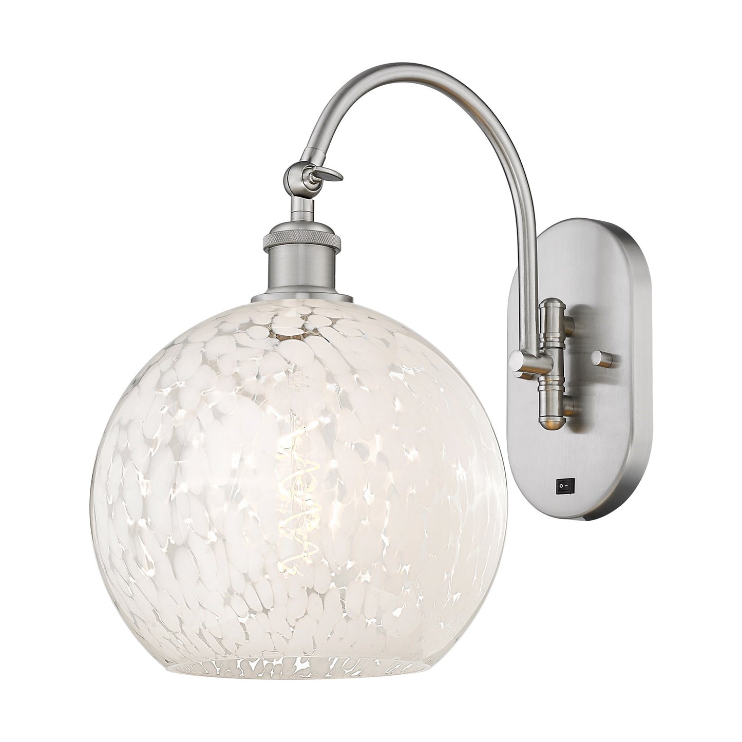 Innovations White Mouchette 10in 1-Light Wall Sconce | Industrial Brushed Satin Nickel and White Mouchette Glass | Bathroom & | Model 918-1W-SN-G1216-10WM