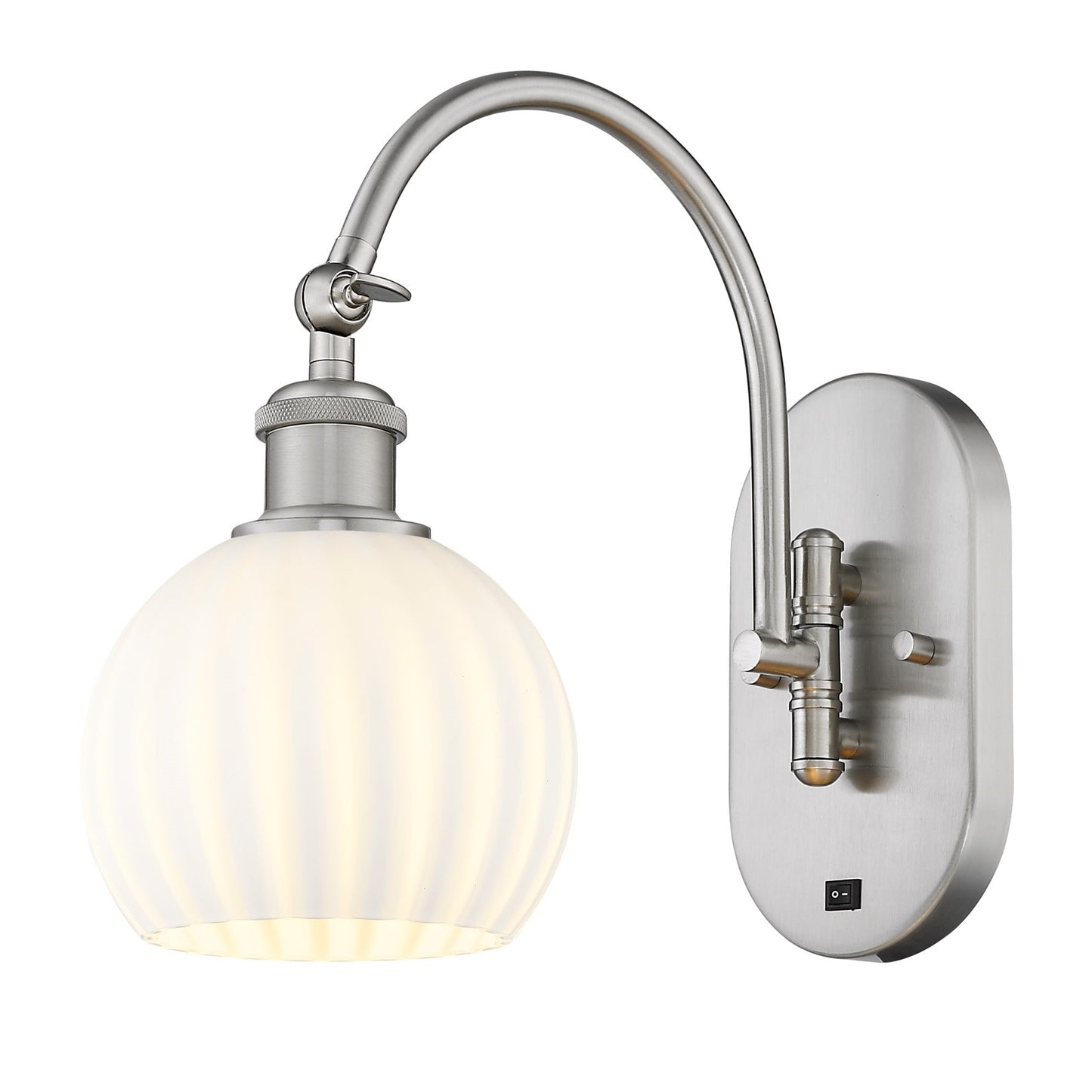 Innovations White Venetian 6in 1-Light Wall Sconce | Industrial Brushed Satin Nickel and White Venetian Glass | Bathroom & | Model 918-1W-SN-G1217-6WV
