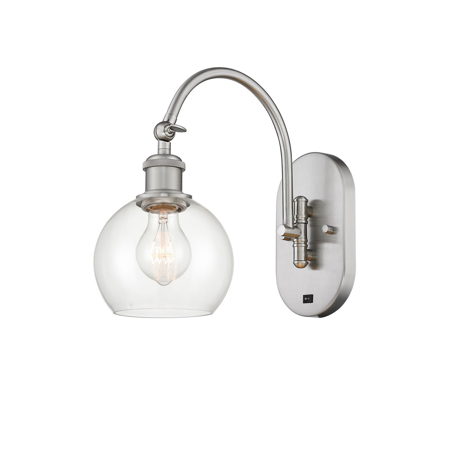 Innovations Athens 6in 1-Light Wall Sconce | Industrial Brushed Satin Nickel Steel and Clear Glass | Hallway & Bathroom Accent | Model 918-1W-SN-G122-6