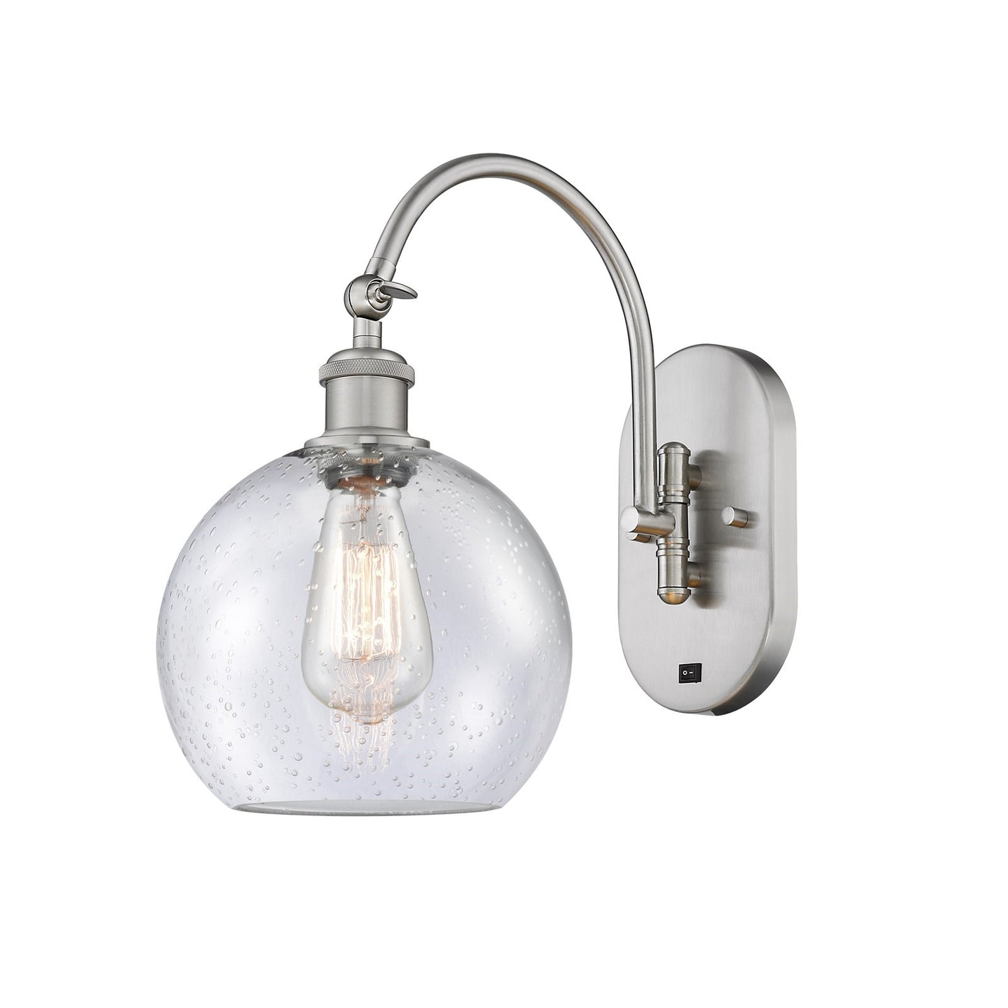 Innovations Athens 8in 1-Light Wall Sconce | Industrial Brushed Satin Nickel Steel and Seedy Glass | Hallway & Bedroom Accent | Model 918-1W-SN-G124-8