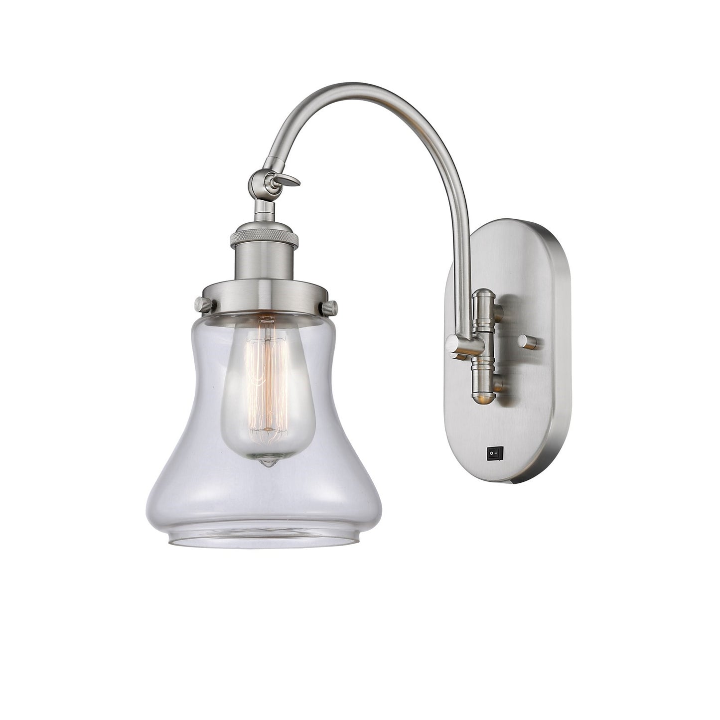 Innovations Bellmont 1-Light Swing Arm Wall Sconce | Industrial Brushed Satin Nickel and Clear Glass | Bedroom & Living Room | Model 918-1W-SN-G192