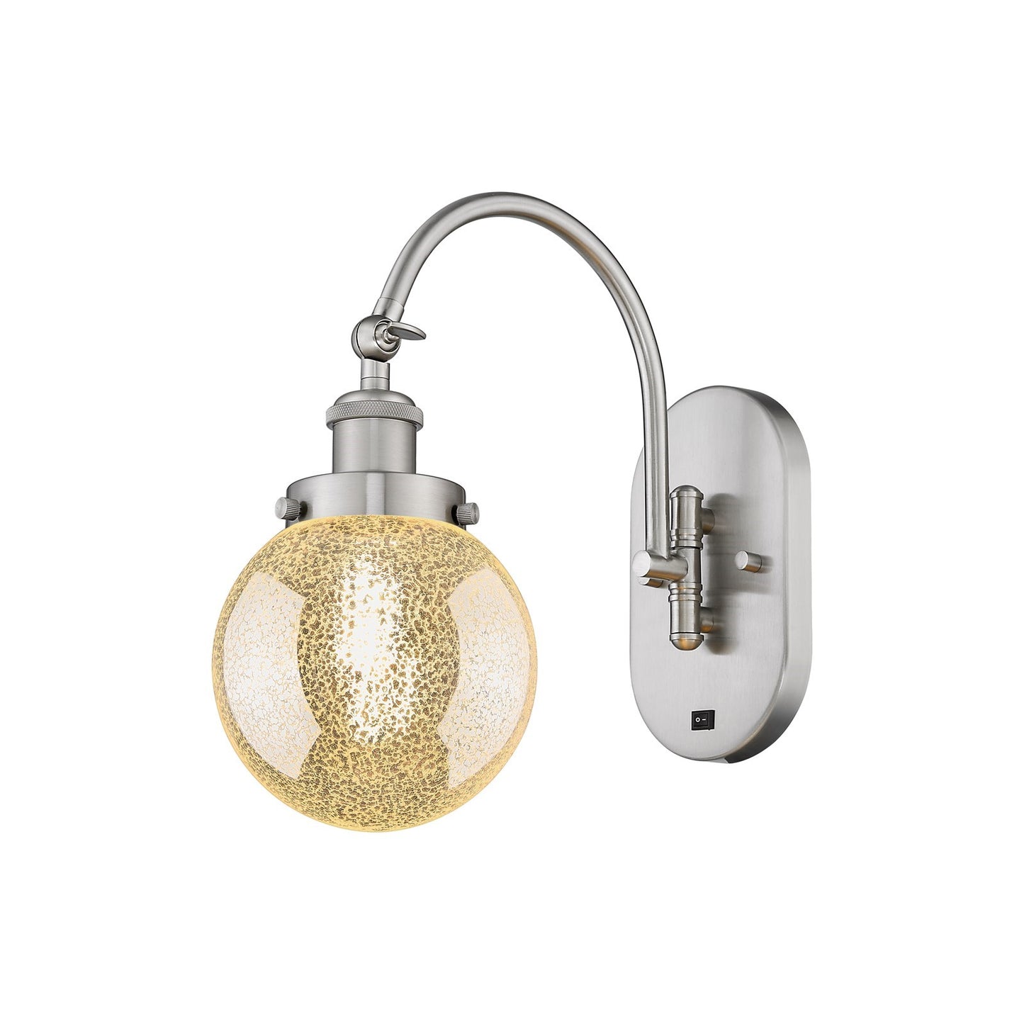 Innovations Beacon 8in 1-Light Swing Arm Wall Sconce | Industrial Brushed Satin Nickel Steel and Mercury Glass | Bedroom & Living | Model 918-1W-SN-G208-8